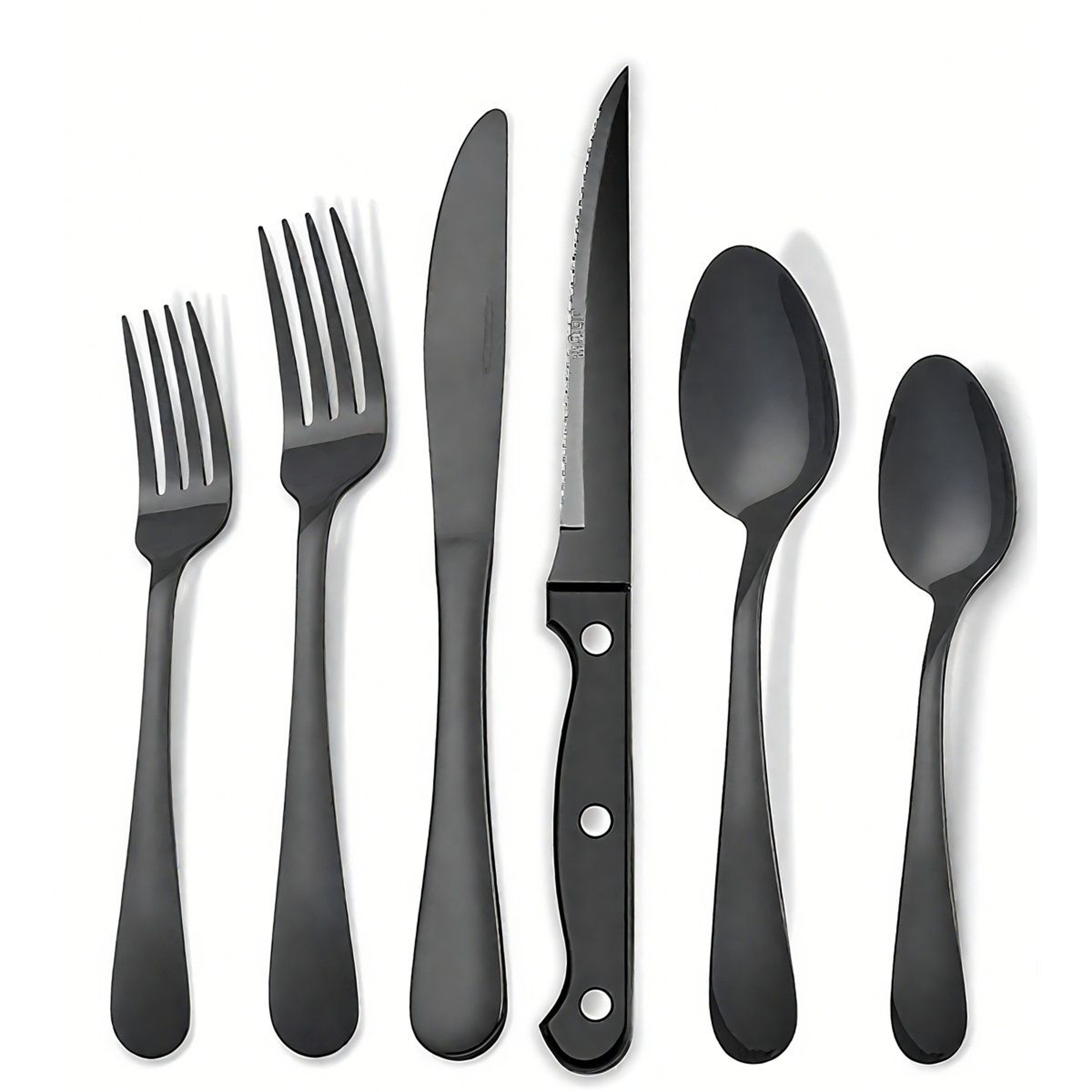48 Piece Black Flatware Set For 8 With Steak Knives Stainless Steel Cutlery 0