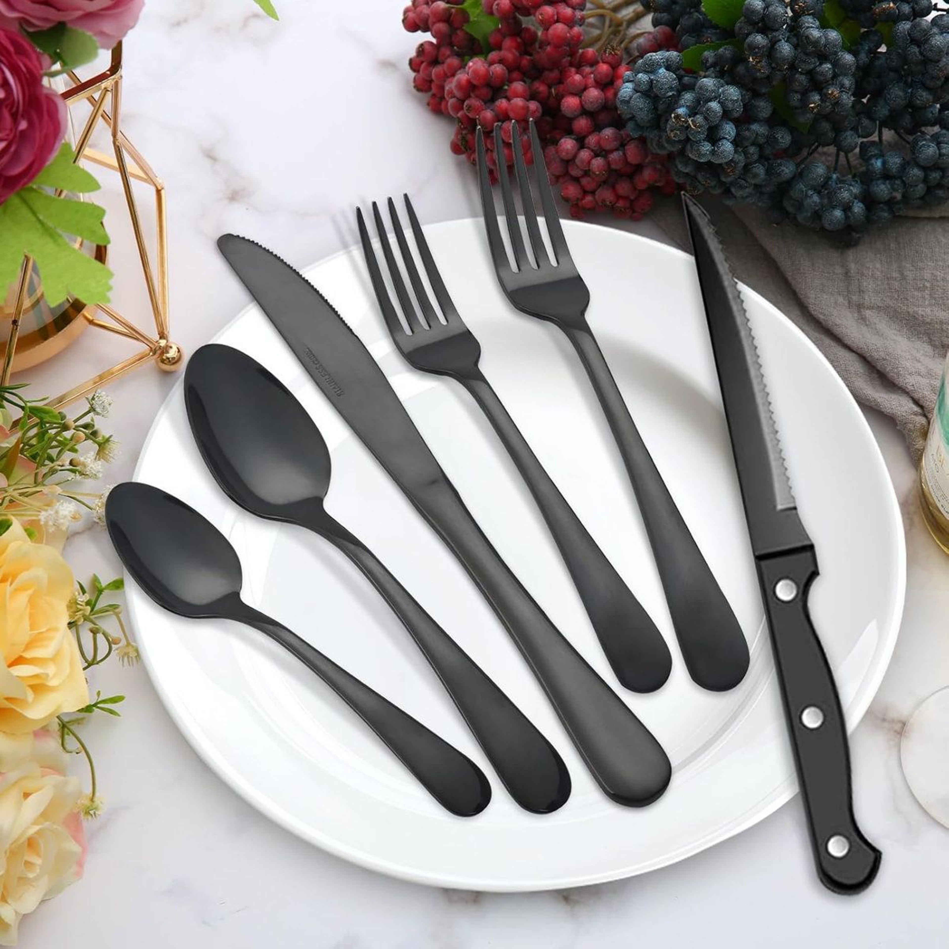 48 Piece Black Flatware Set For 8 With Steak Knives Stainless Steel Cutlery 7