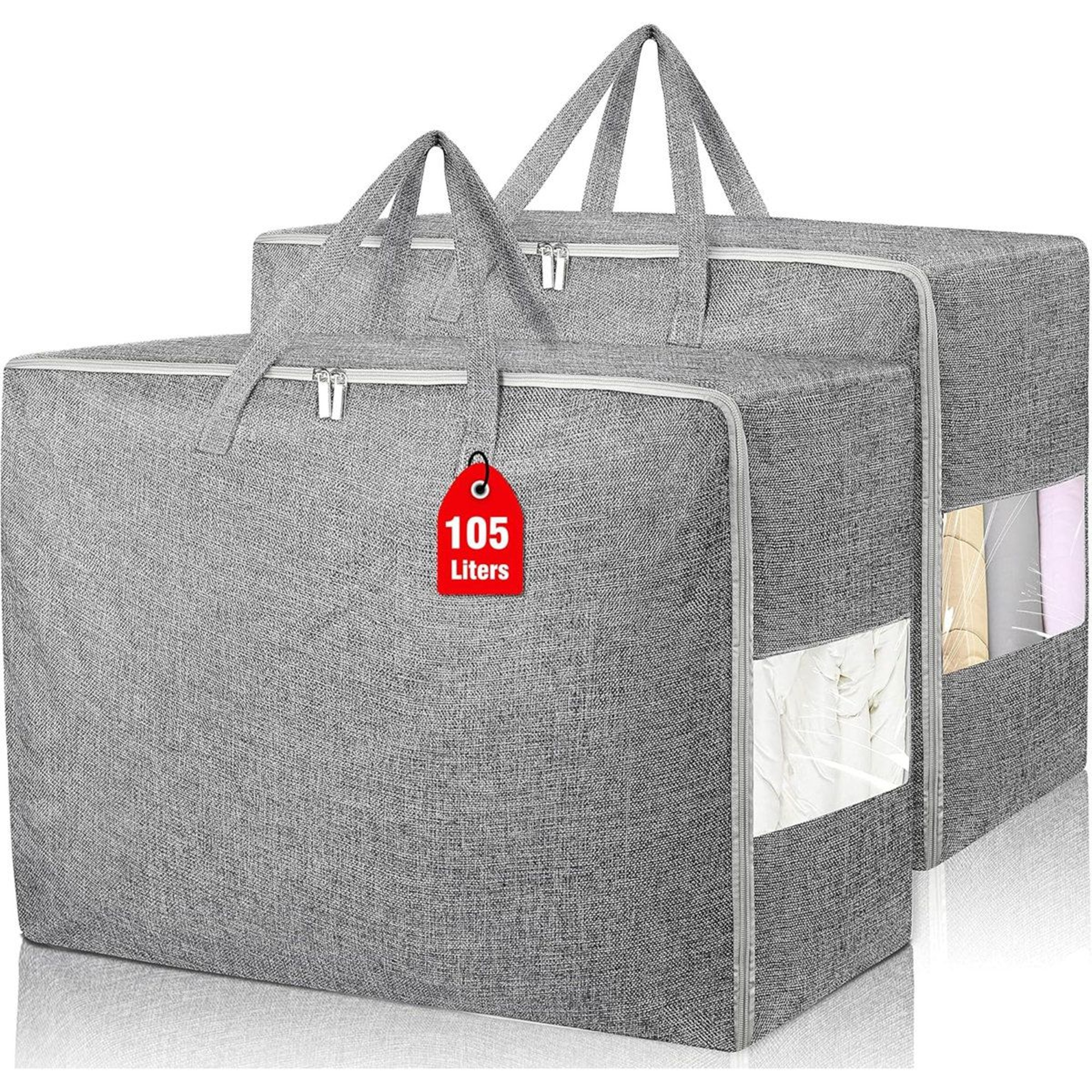 2 Pack 105L Extra Large Comforter Storage Bags With Clear Window And Reinforced Handles 3