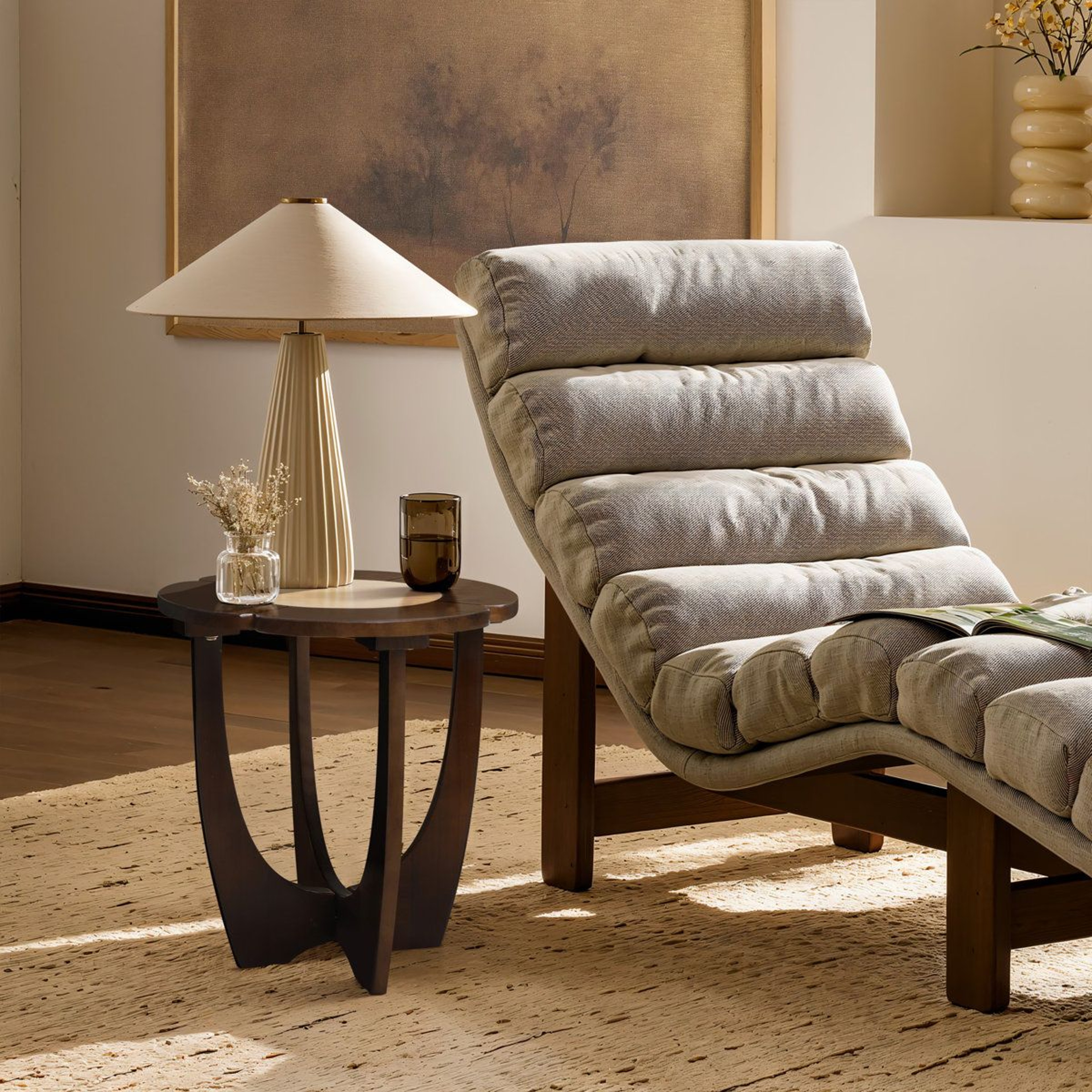 Petal Sculptural Solid Wood Side Table Modern Round End Table 3