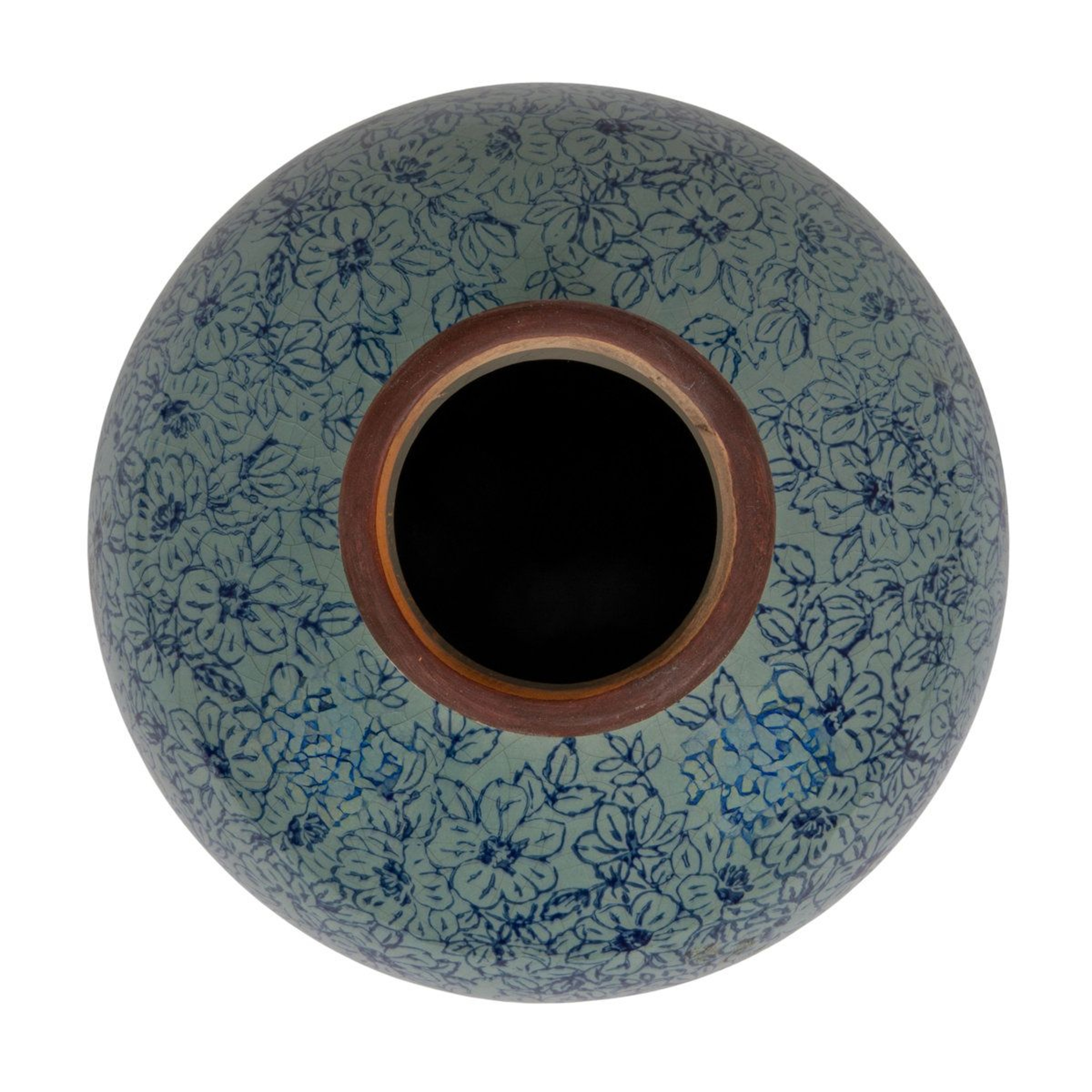 Dolohov Round Terracotta Vase With Floral Transferware Pattern 1