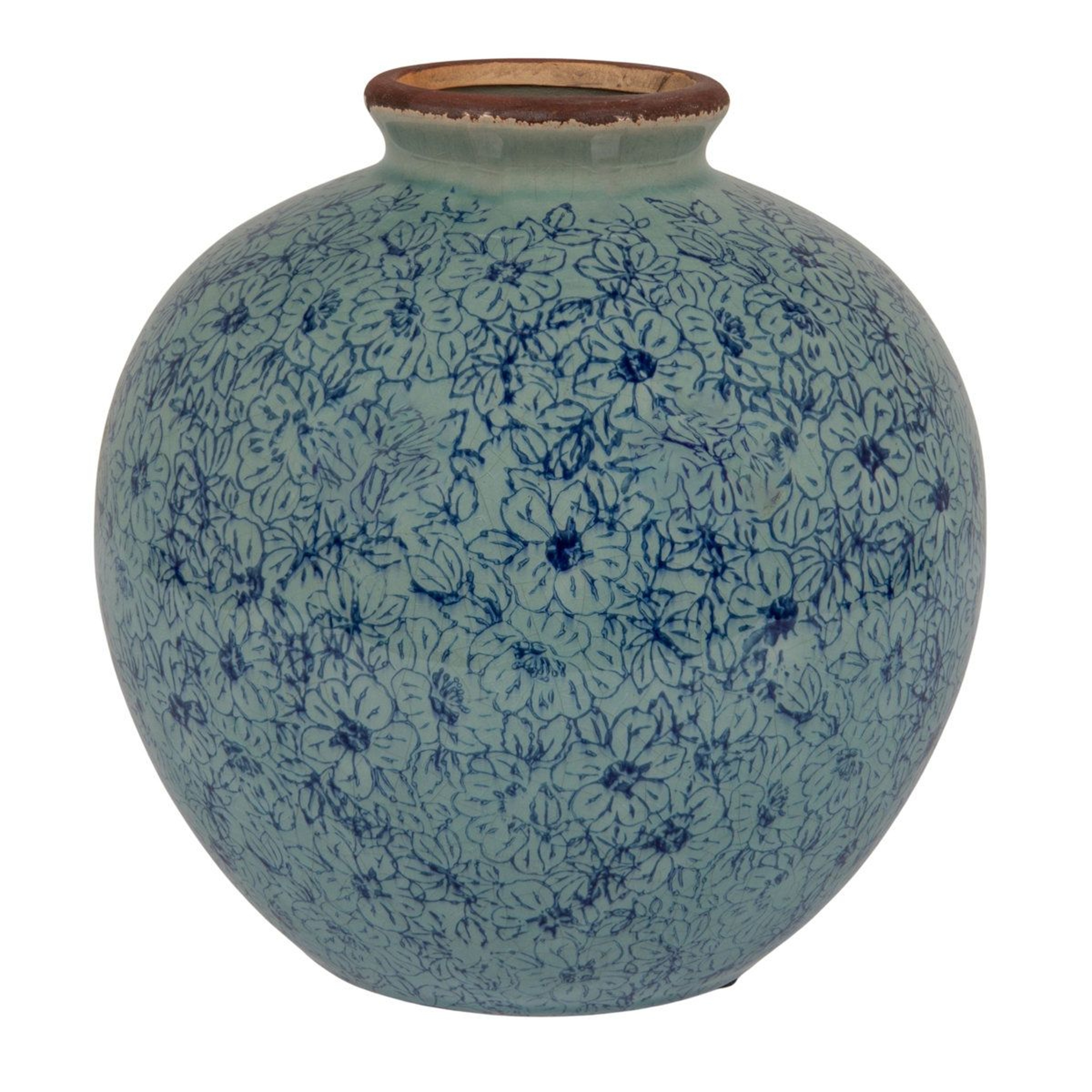 Dolohov Round Terracotta Vase With Floral Transferware Pattern 2