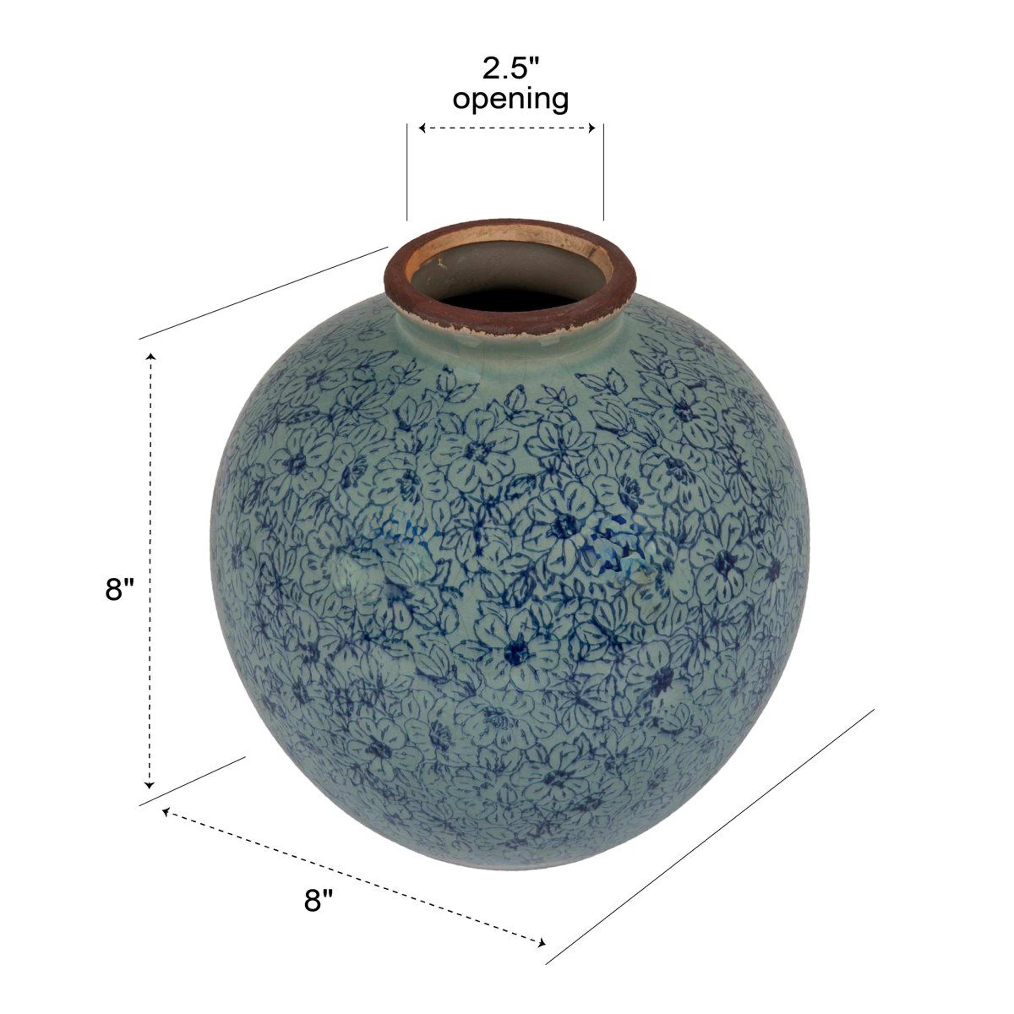 Dolohov Round Terracotta Vase With Floral Transferware Pattern 4