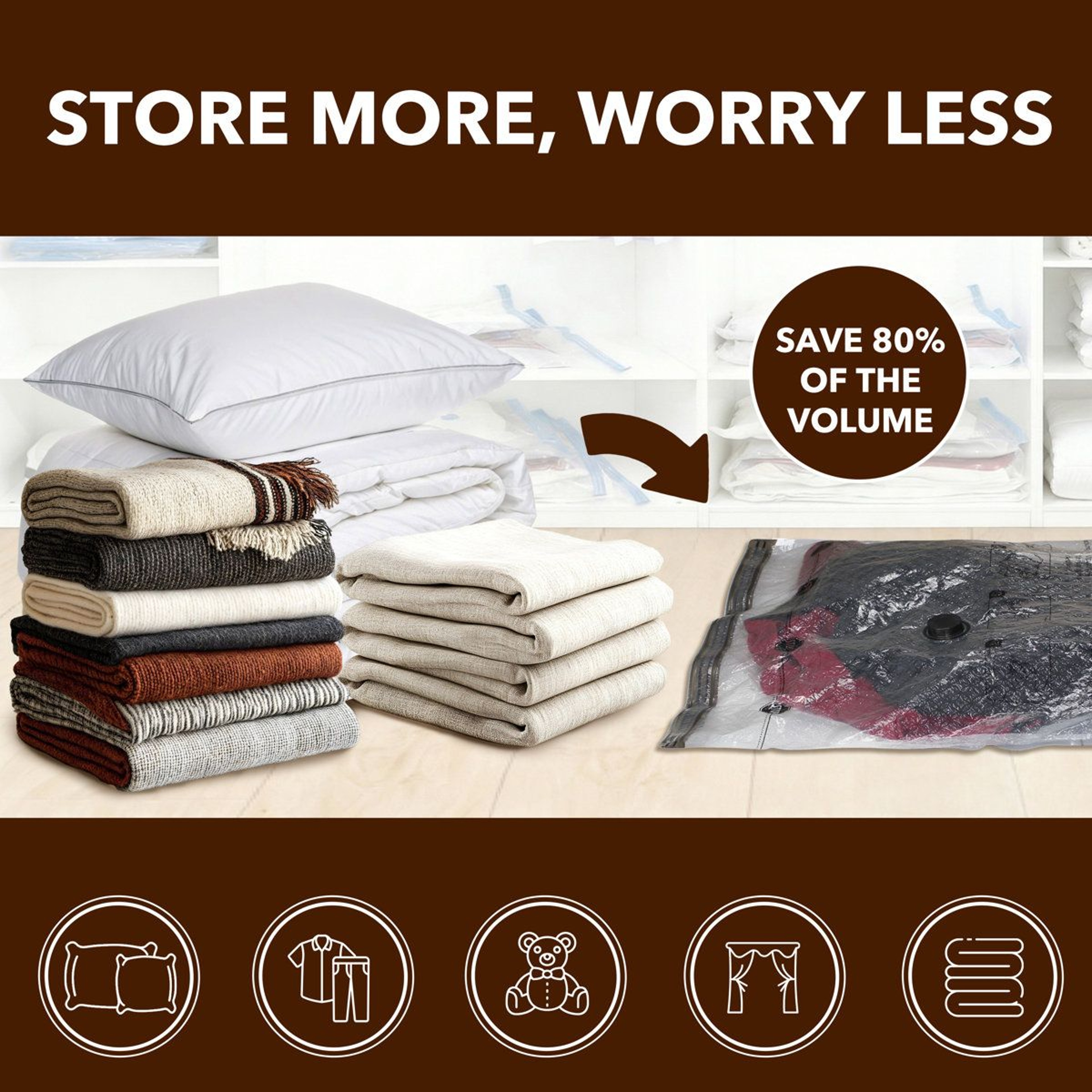 20 Pack Vacuum Storage Bags Airtight Compression Bags For Clothes  Bedding Space Saving 2