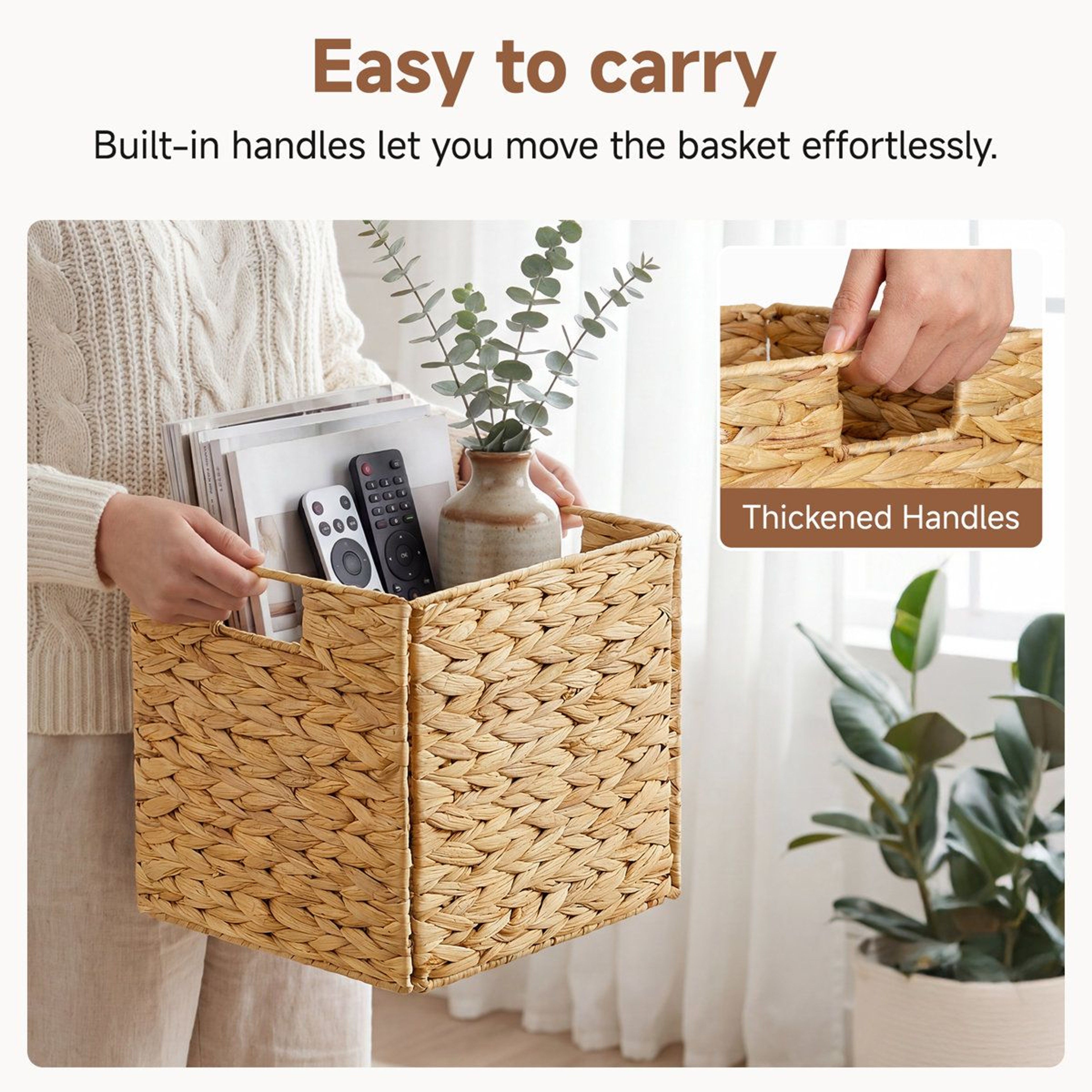 Handwoven Water Hyacinth Storage Baskets With Liners Sustainable Cube Organizer Set 2Piece 5