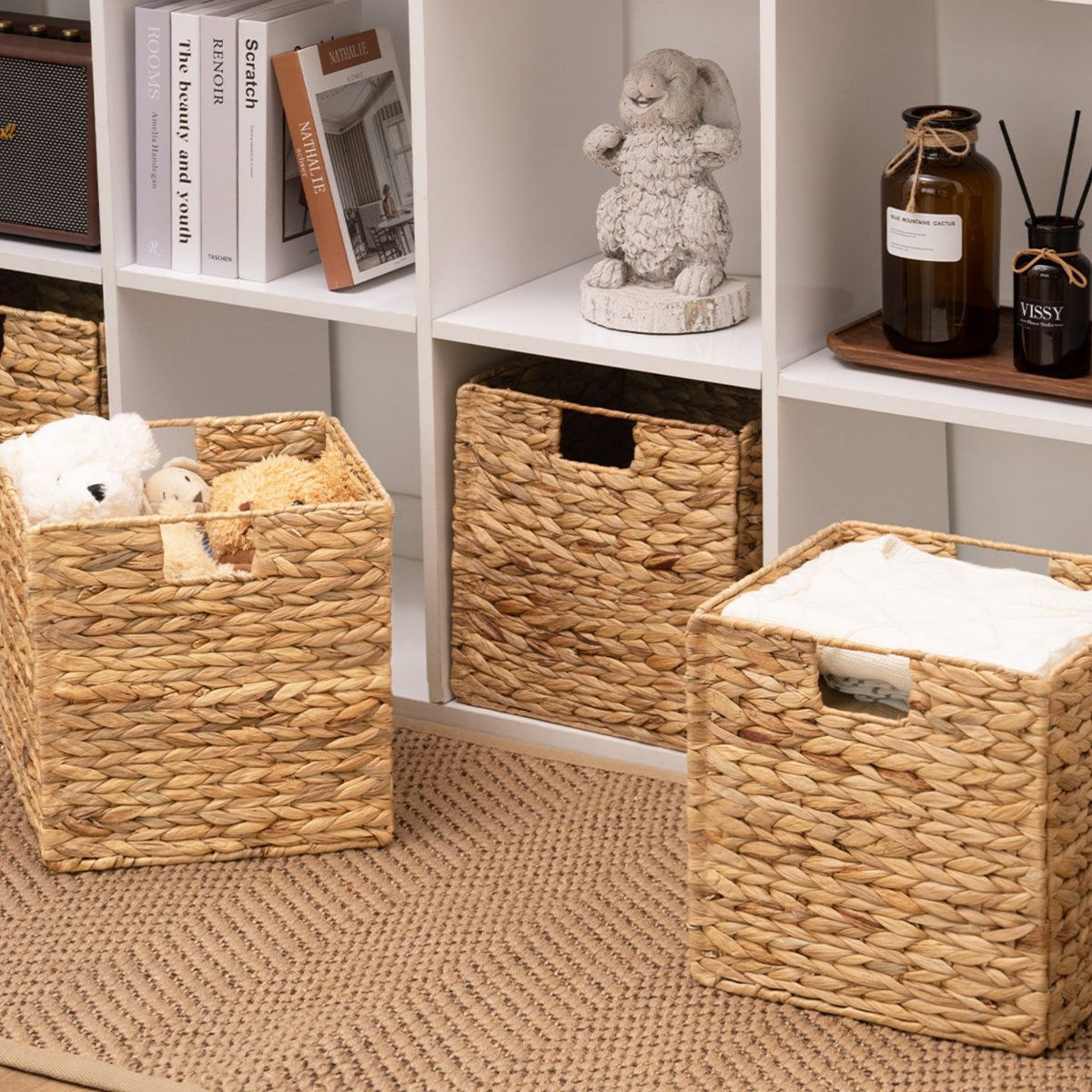 Handwoven Water Hyacinth Storage Baskets With Liners Sustainable Cube Organizer Set 2Piece 6