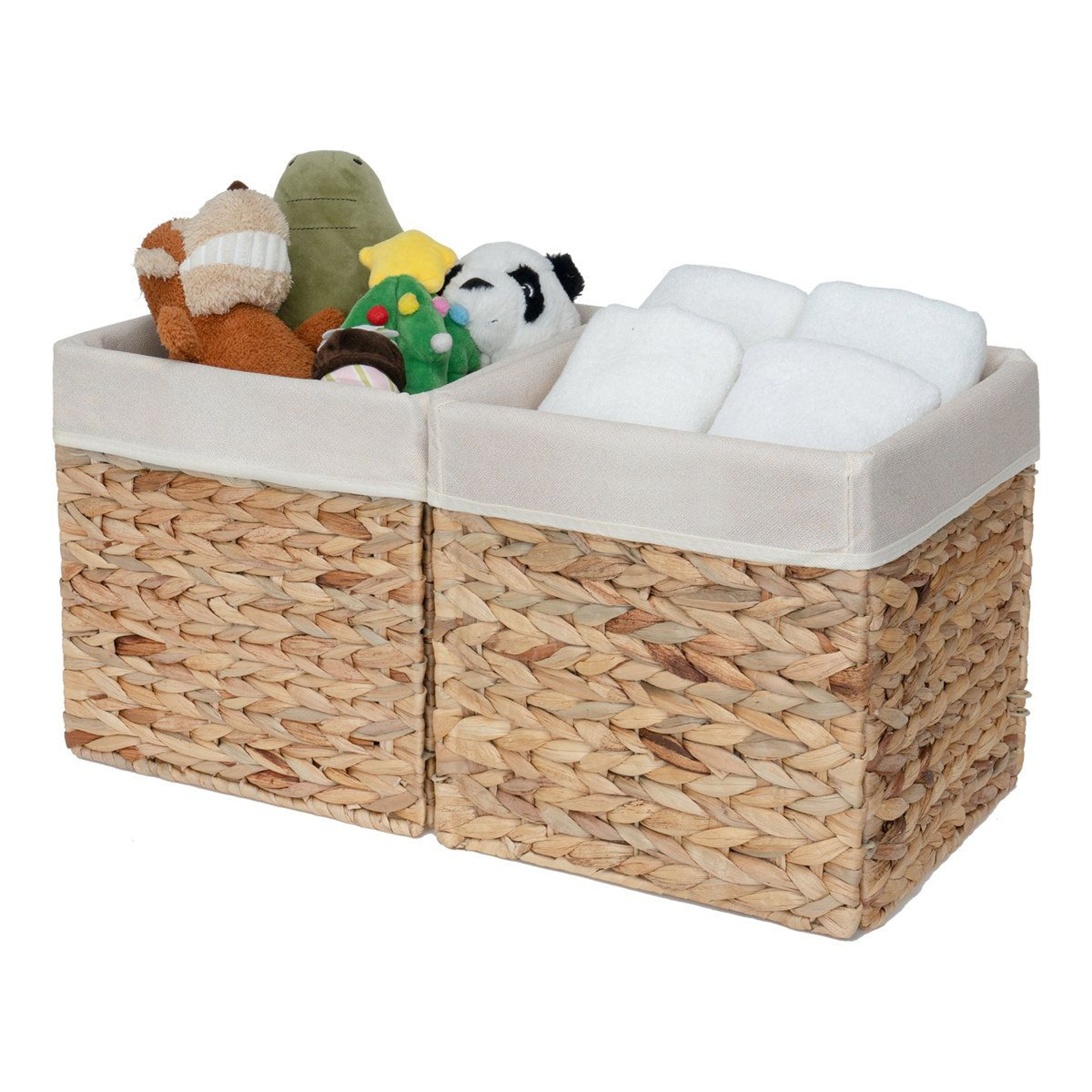 Handwoven Water Hyacinth Storage Baskets With Liners Sustainable Cube Organizer Set 2Piece 0
