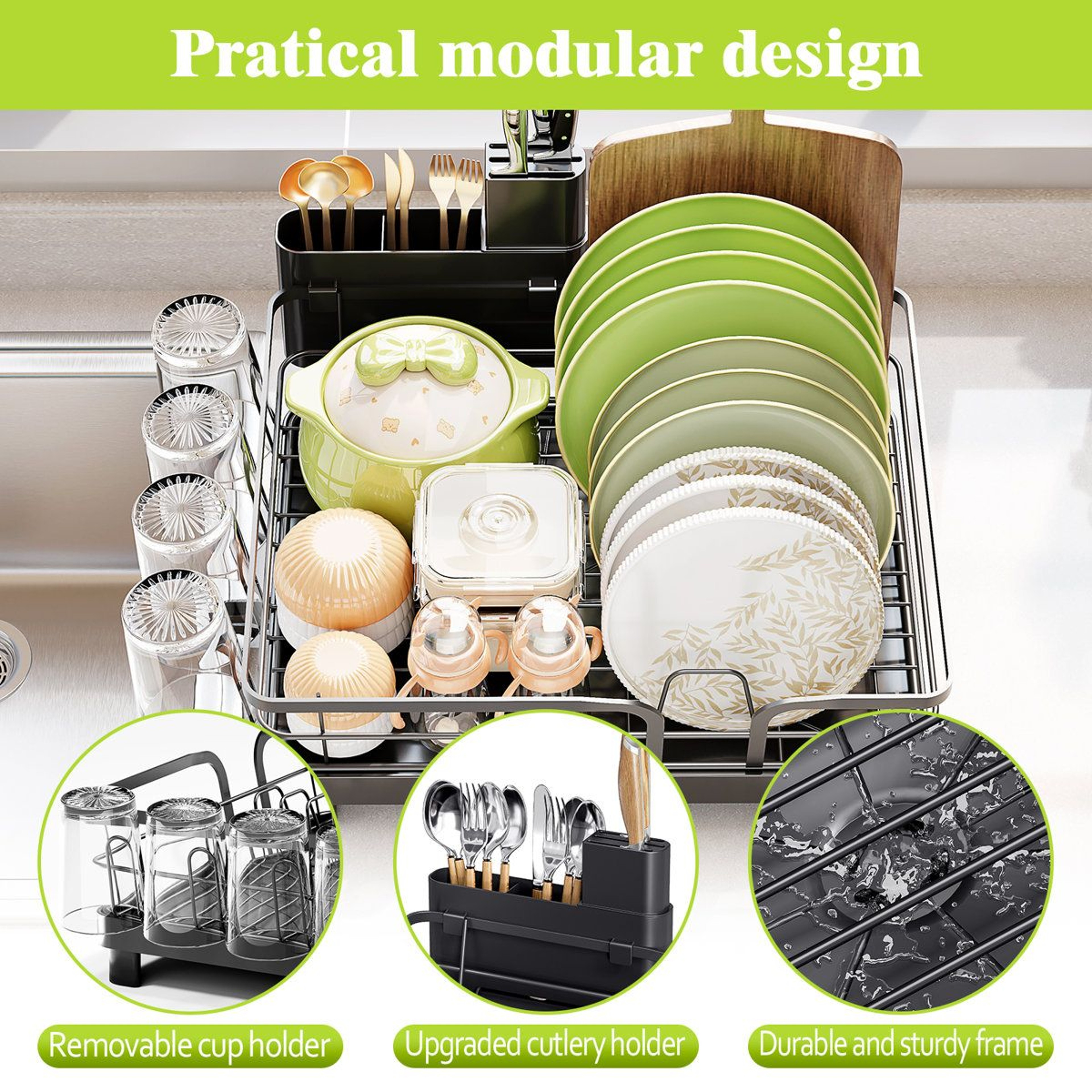 Multifunctional Dish Drying Rack Space Saving Kitchen Counter Organizer And HeavyDuty Plate Drainer 2
