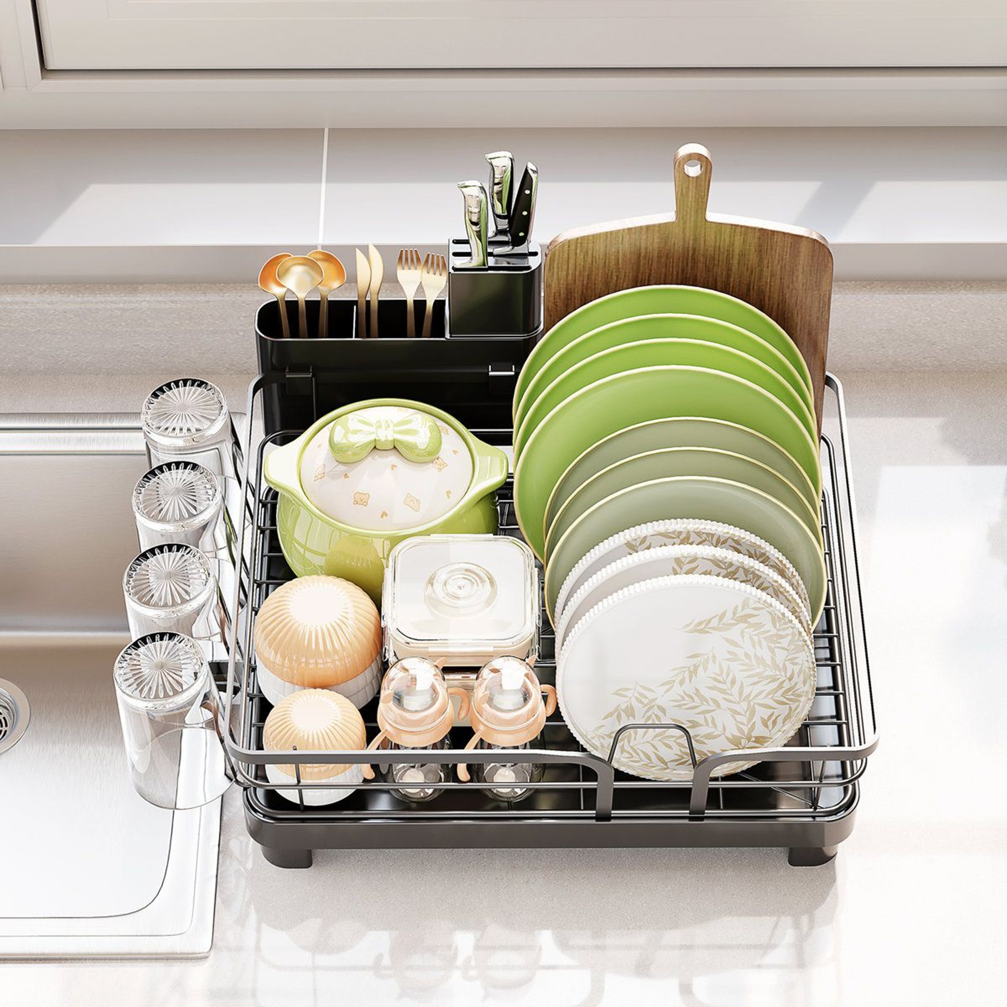 Multifunctional Dish Drying Rack Space Saving Kitchen Counter Organizer And HeavyDuty Plate Drainer 6