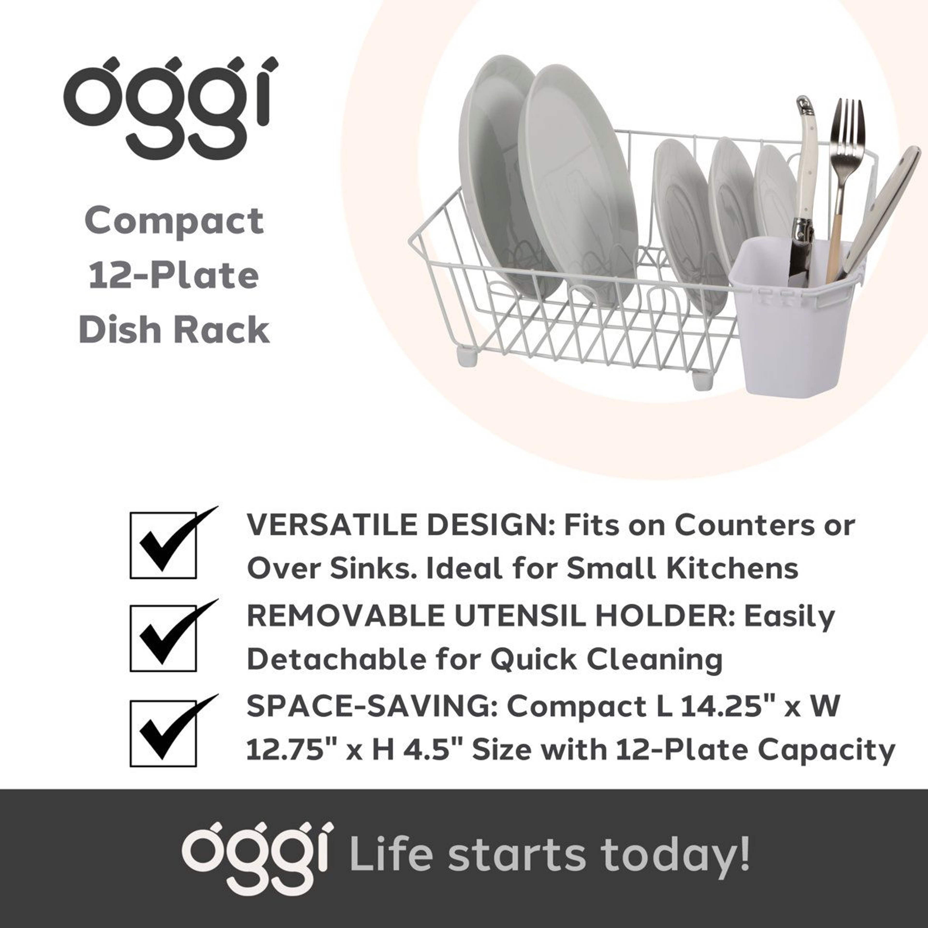 Compact White Metal Dish Drying Rack With Utensil Caddy SpaceSaving Kitchen Countertop Dish Drainer 5