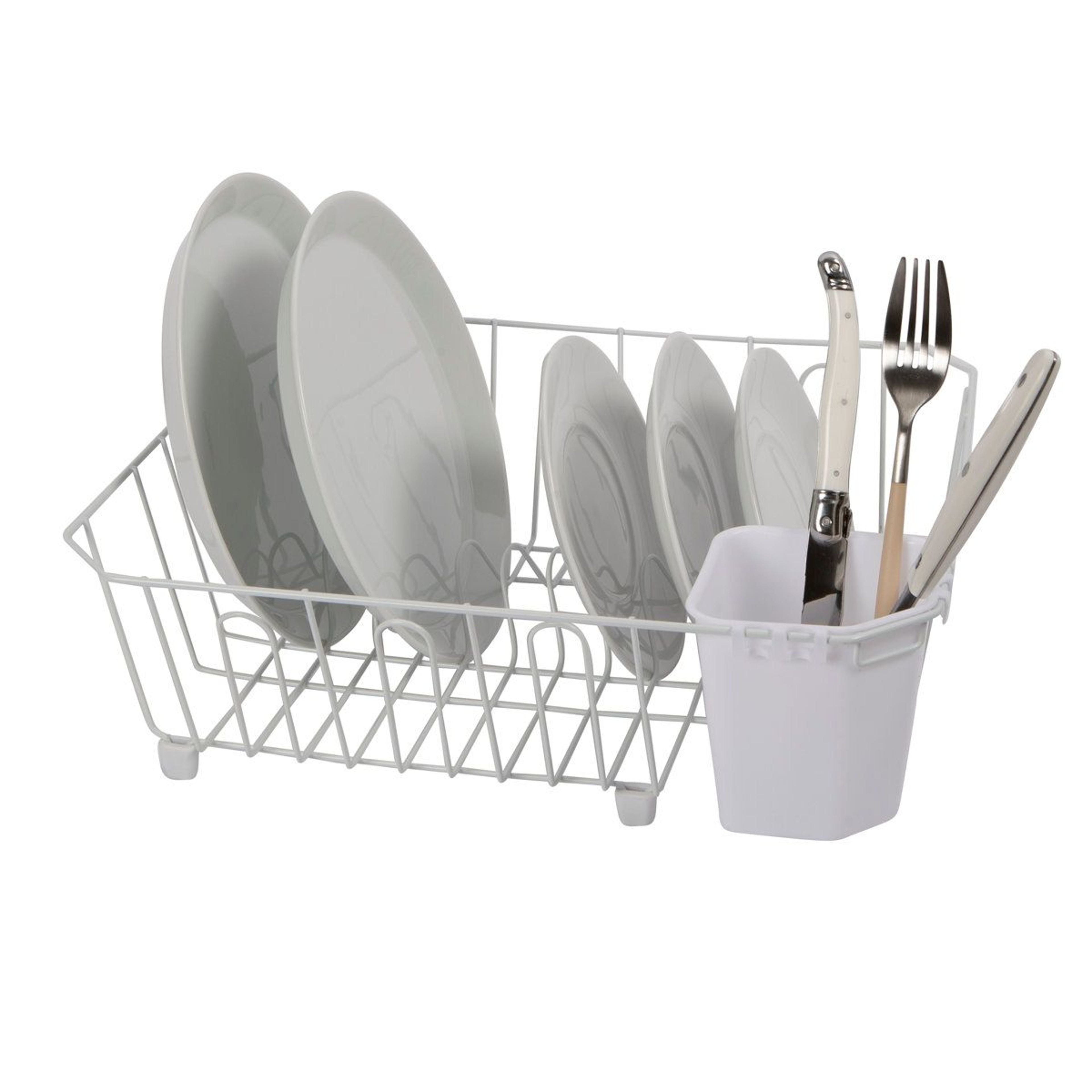 Compact White Metal Dish Drying Rack With Utensil Caddy SpaceSaving Kitchen Countertop Dish Drainer 6