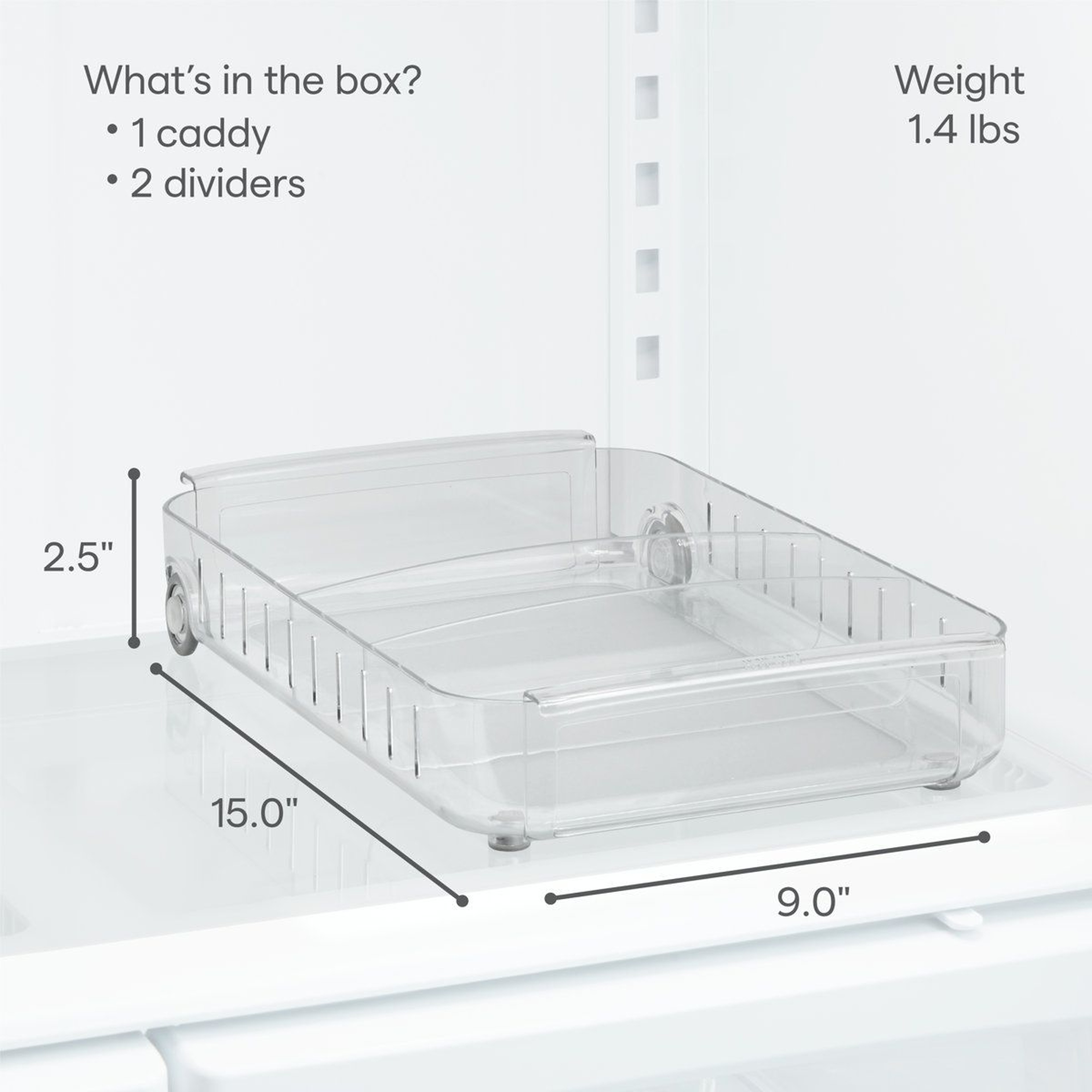 RollOut Rolling Fridge Caddy Adjustable Fridge Organizer  Refrigerator Storage Bin 9 X 15 5