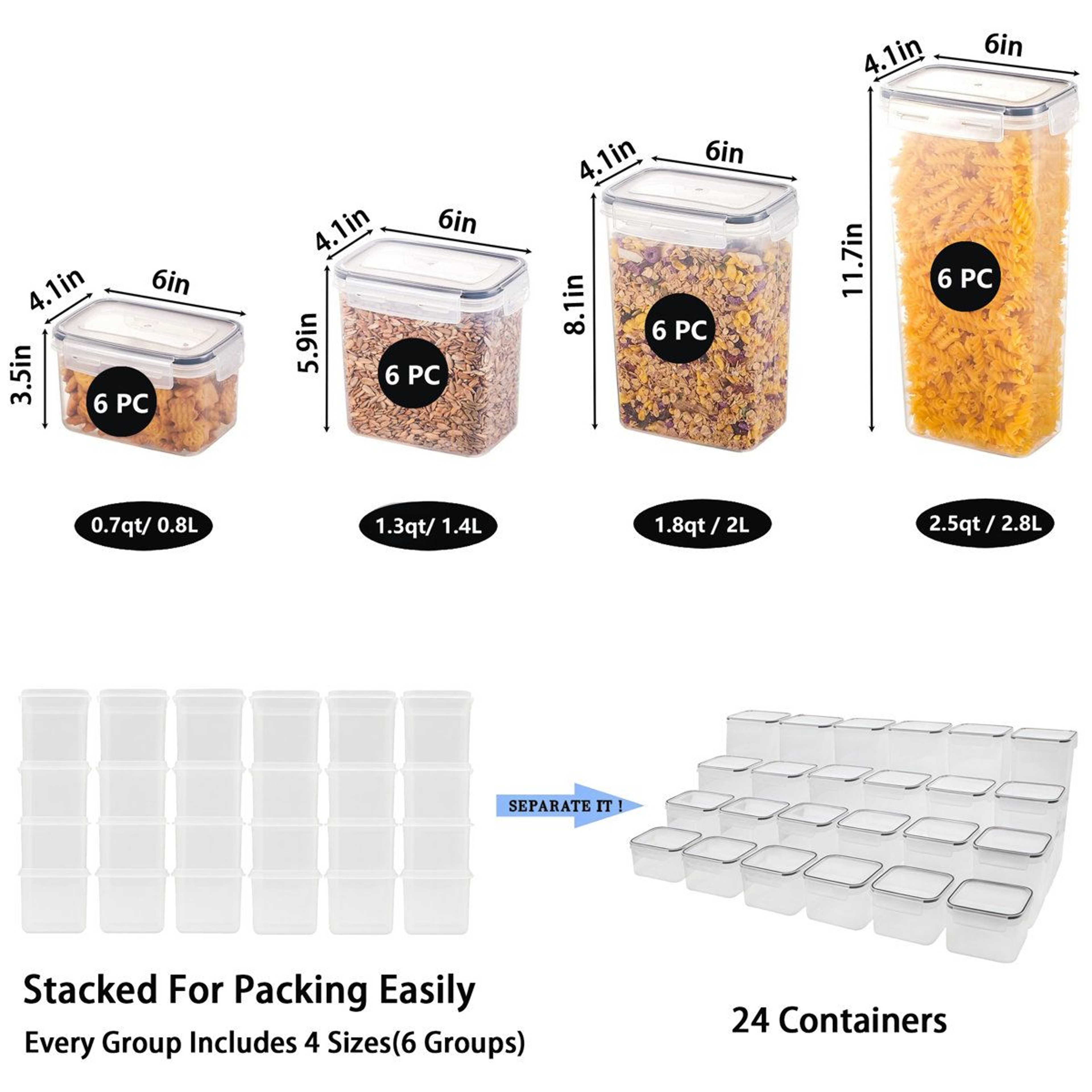 24 Piece Airtight Food Storage Container Set Stackable Pantry Organization 7