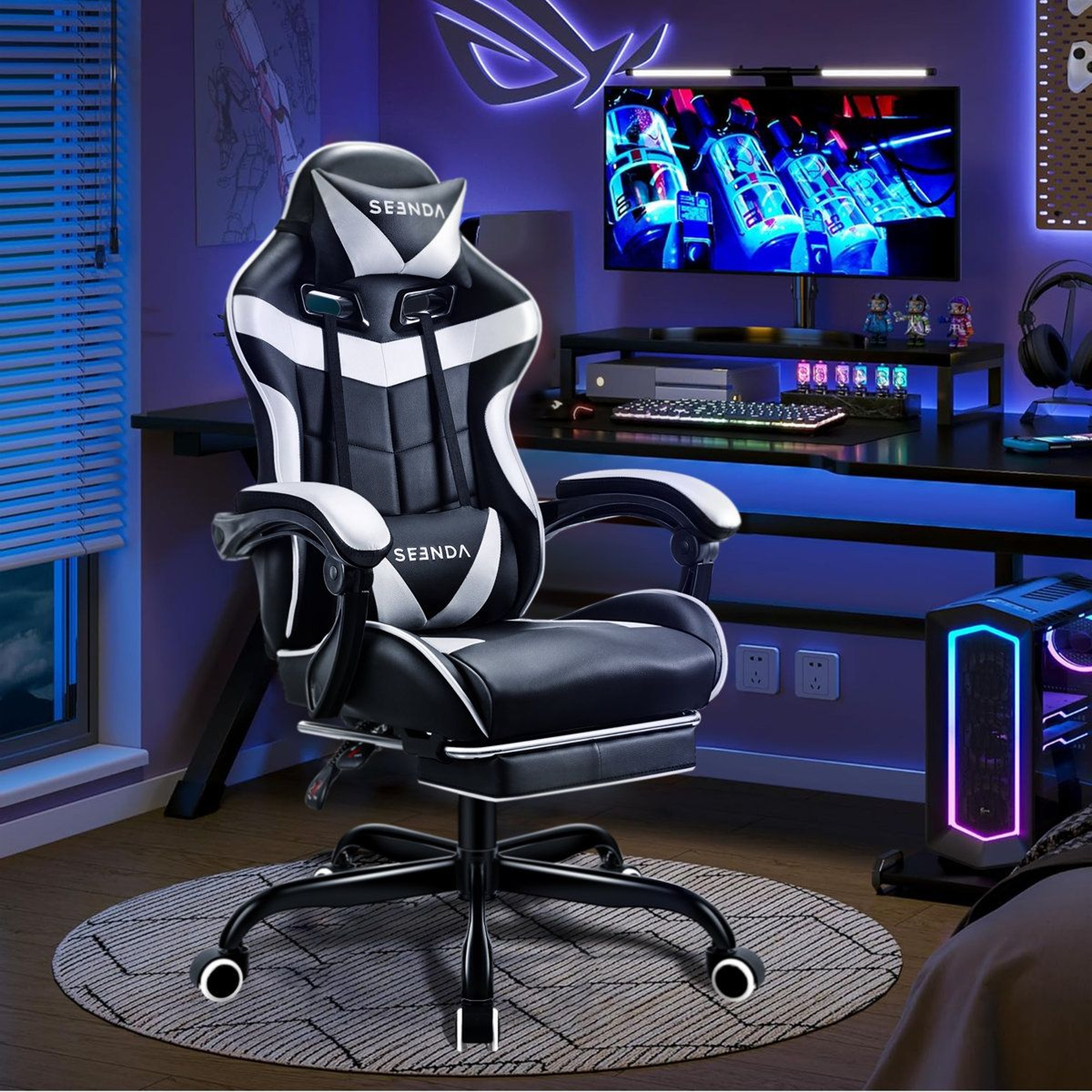 Adjustable Ergonomic Gaming Chair With Footrest And Lumbar Support 2