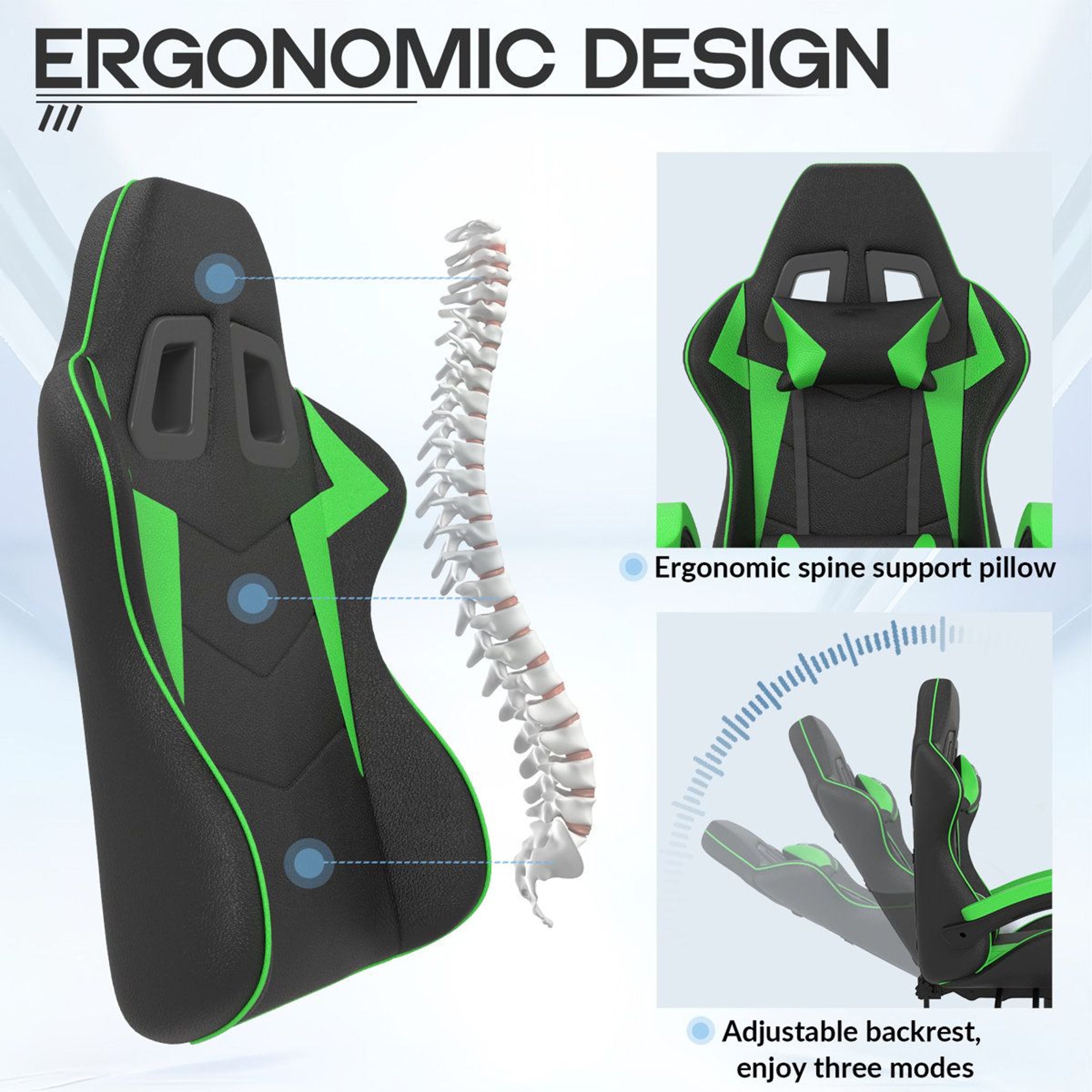 Stephen Ergonomic Gaming Chair Adjustable Reclining PC  Racing Seat 6