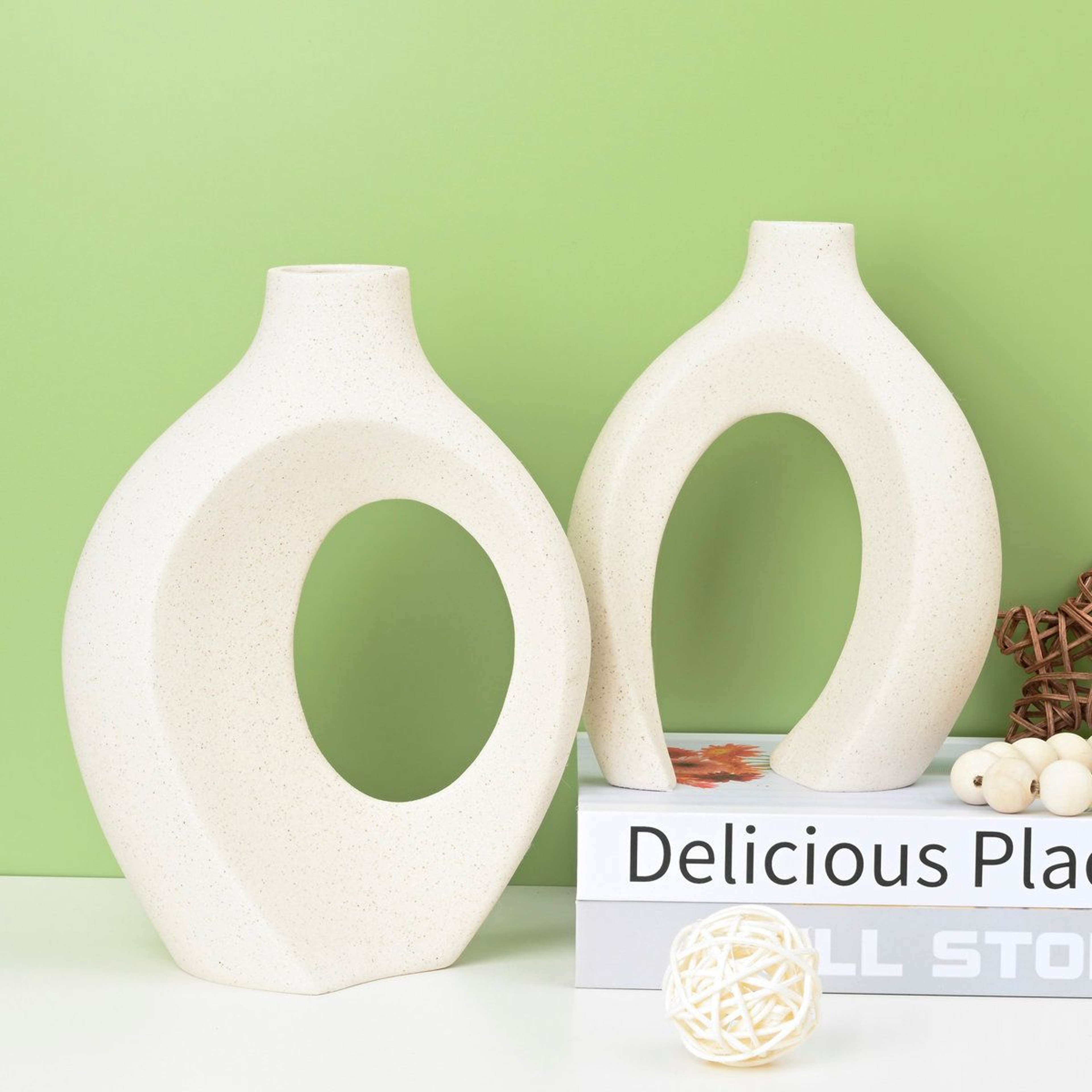 Christiam 2 Piece Modern Ceramic Vase Set Handmade Snuggling Boho Vases For Home Decor 2
