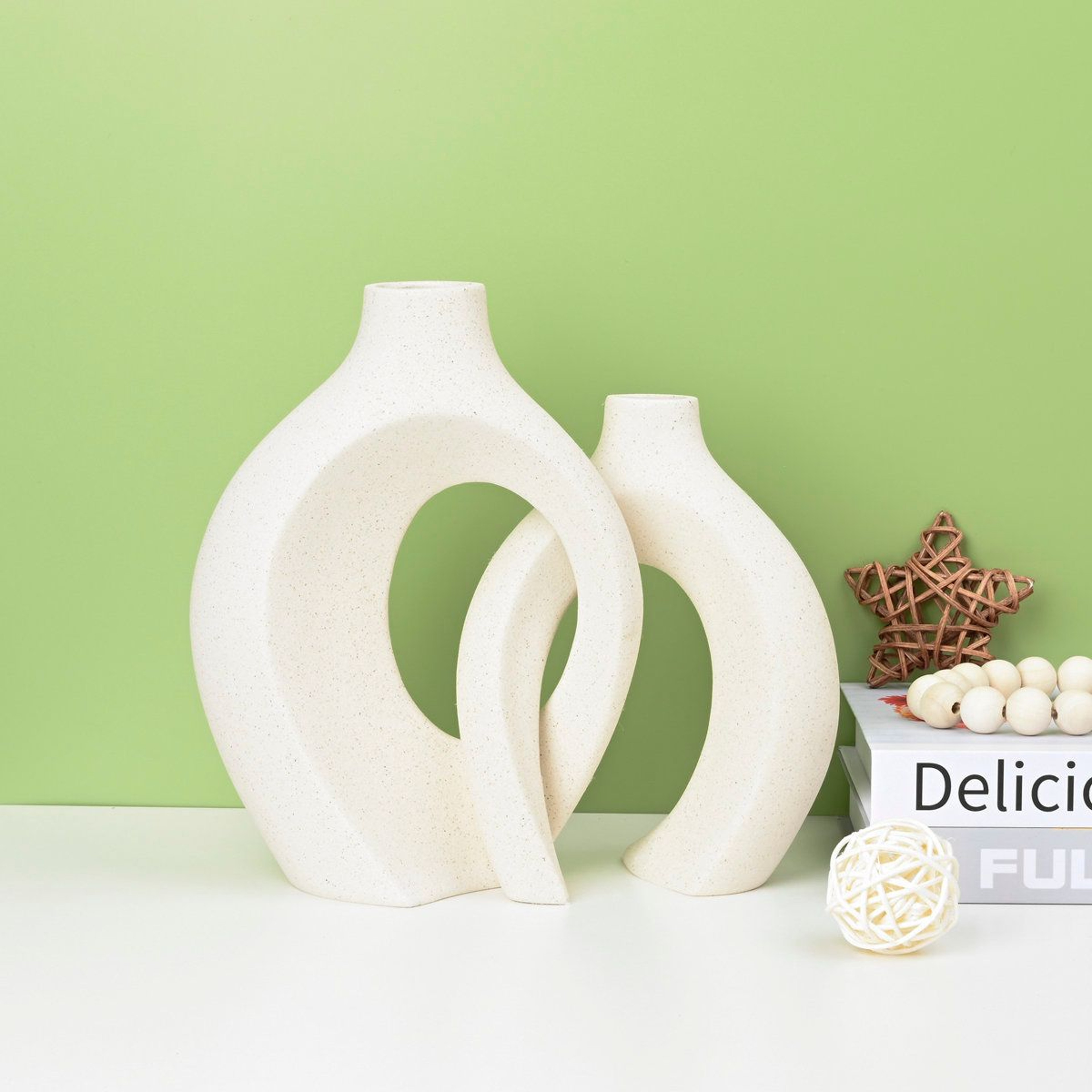 Christiam 2 Piece Modern Ceramic Vase Set Handmade Snuggling Boho Vases For Home Decor 1