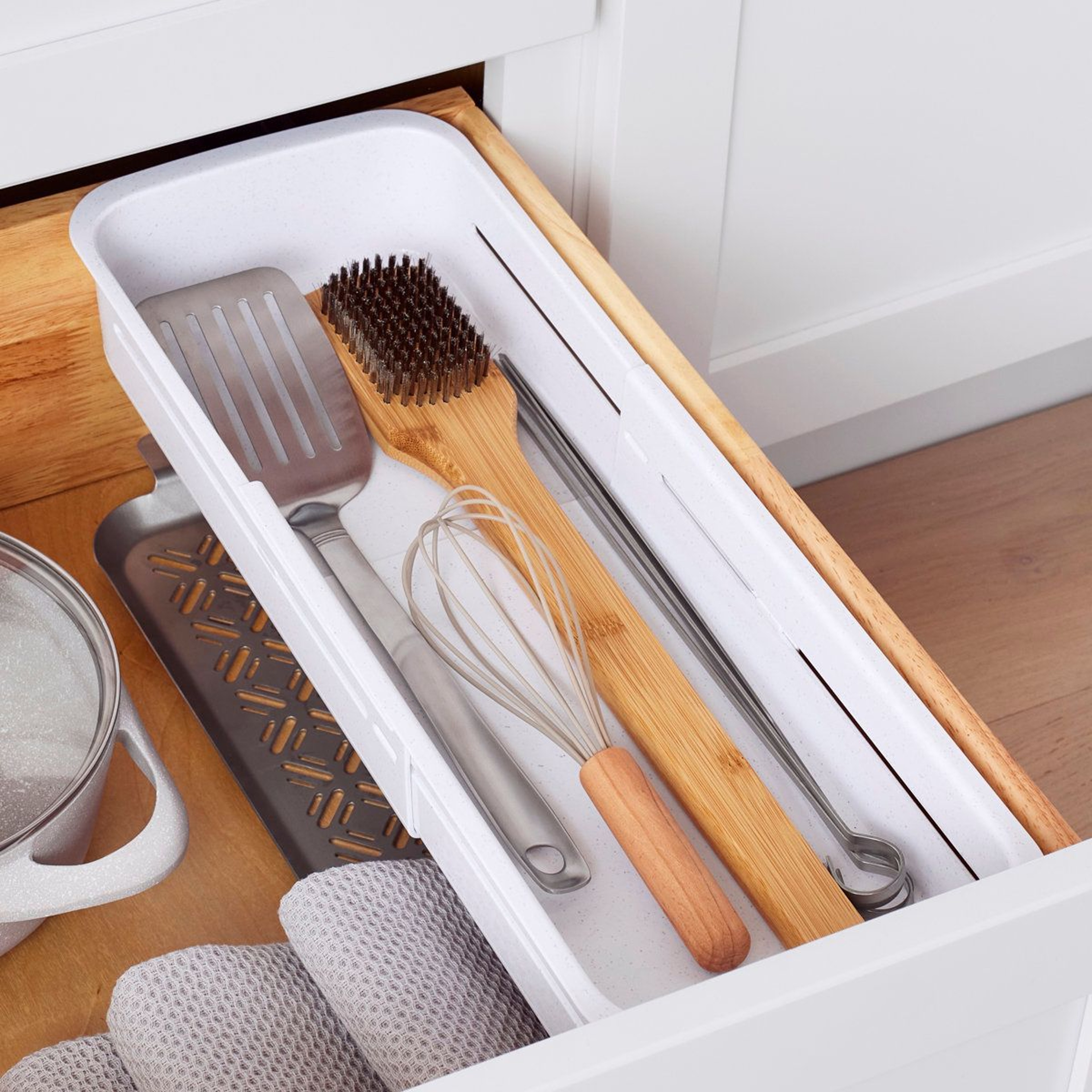 Sliding Drawer Bin Expandable Kitchen Storage Organizer For Deep Drawers 5