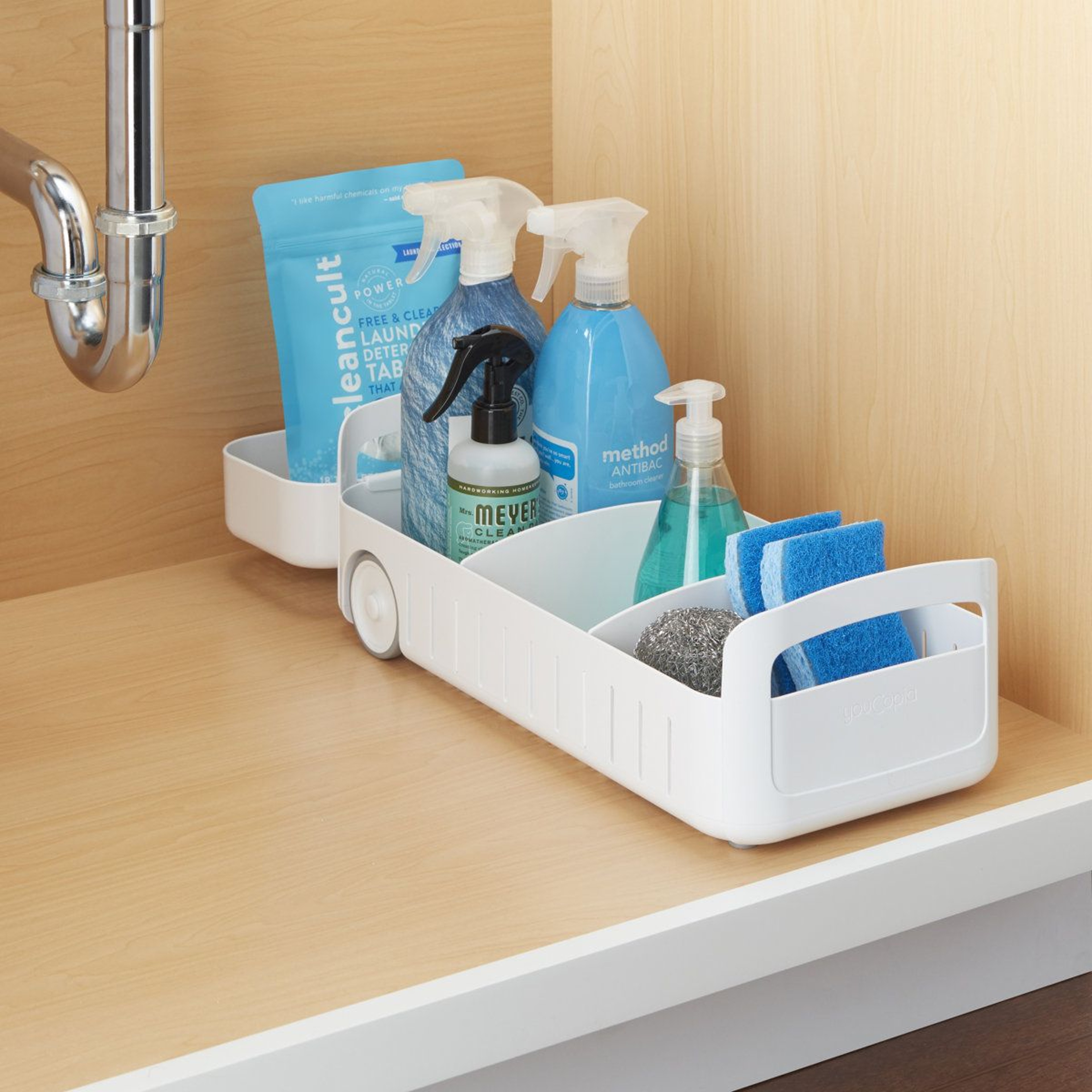 8Inch Rolling Under Sink Organizer Bin With Adjustable Dividers 0