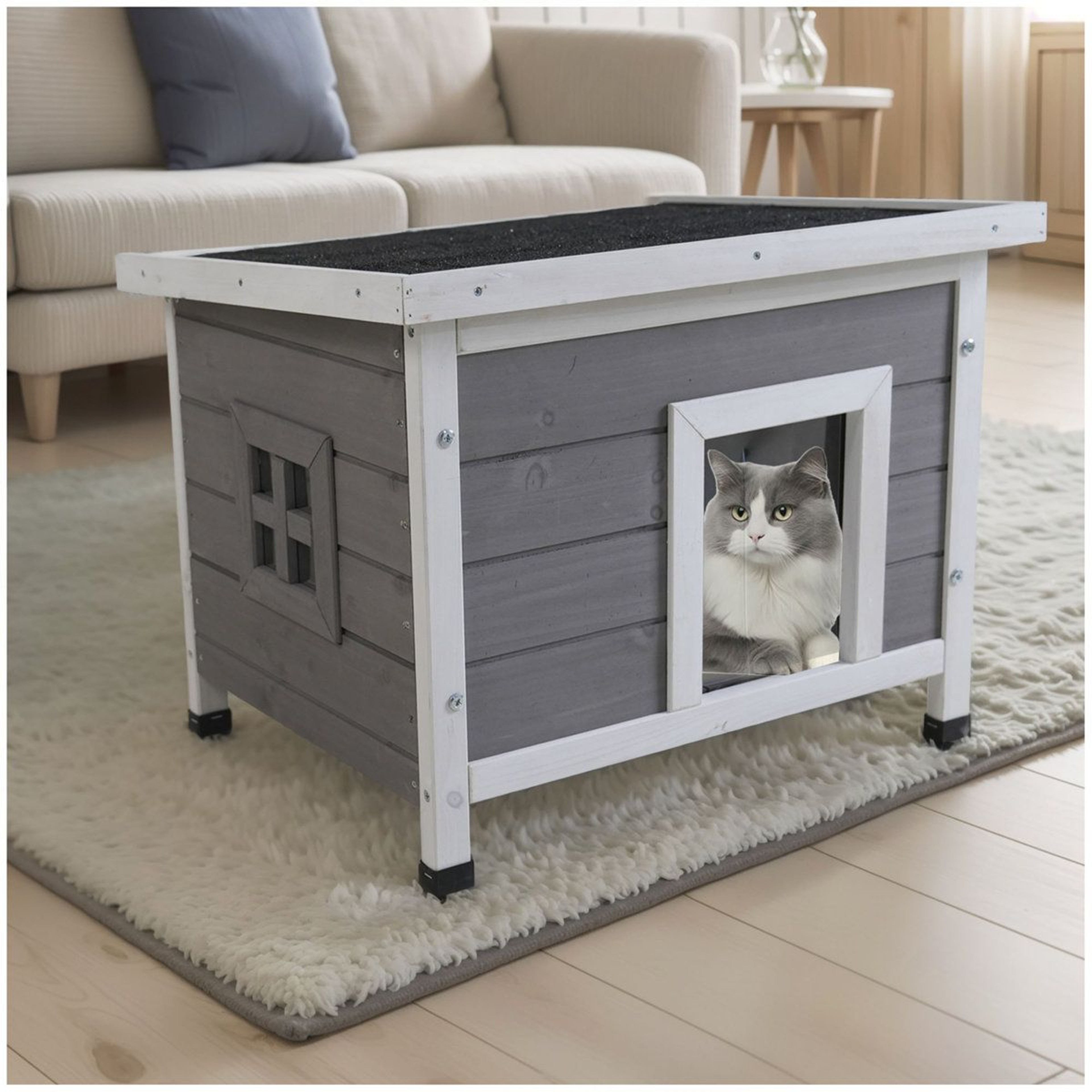 Weatherproof Outdoor Cat House And Feral Kitty Shelter With Asphalt Roof 0