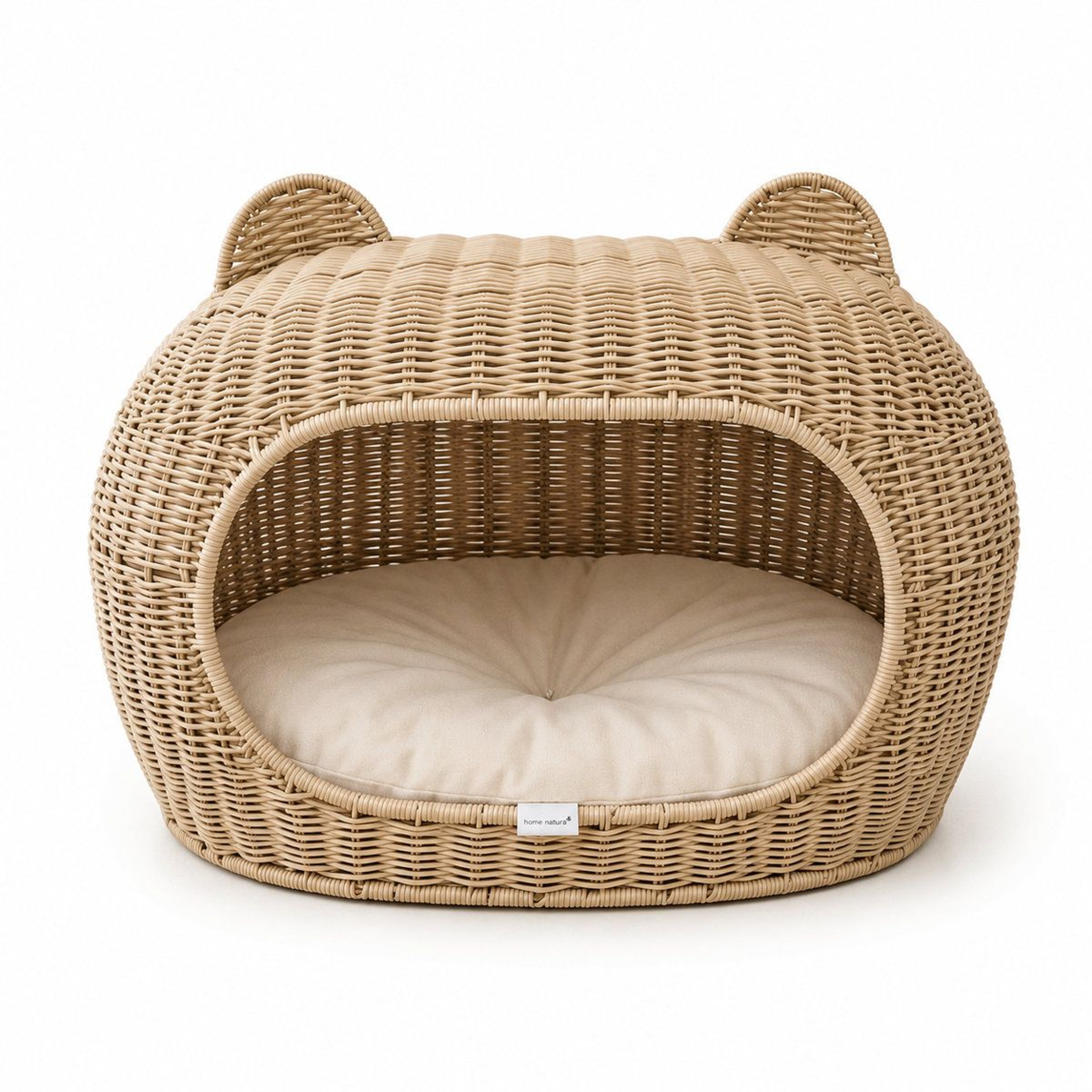 Handwoven Igloo Cat House With Soft Cushion  Stylish Wicker Pet Cave For Small Dogs And Cats 0