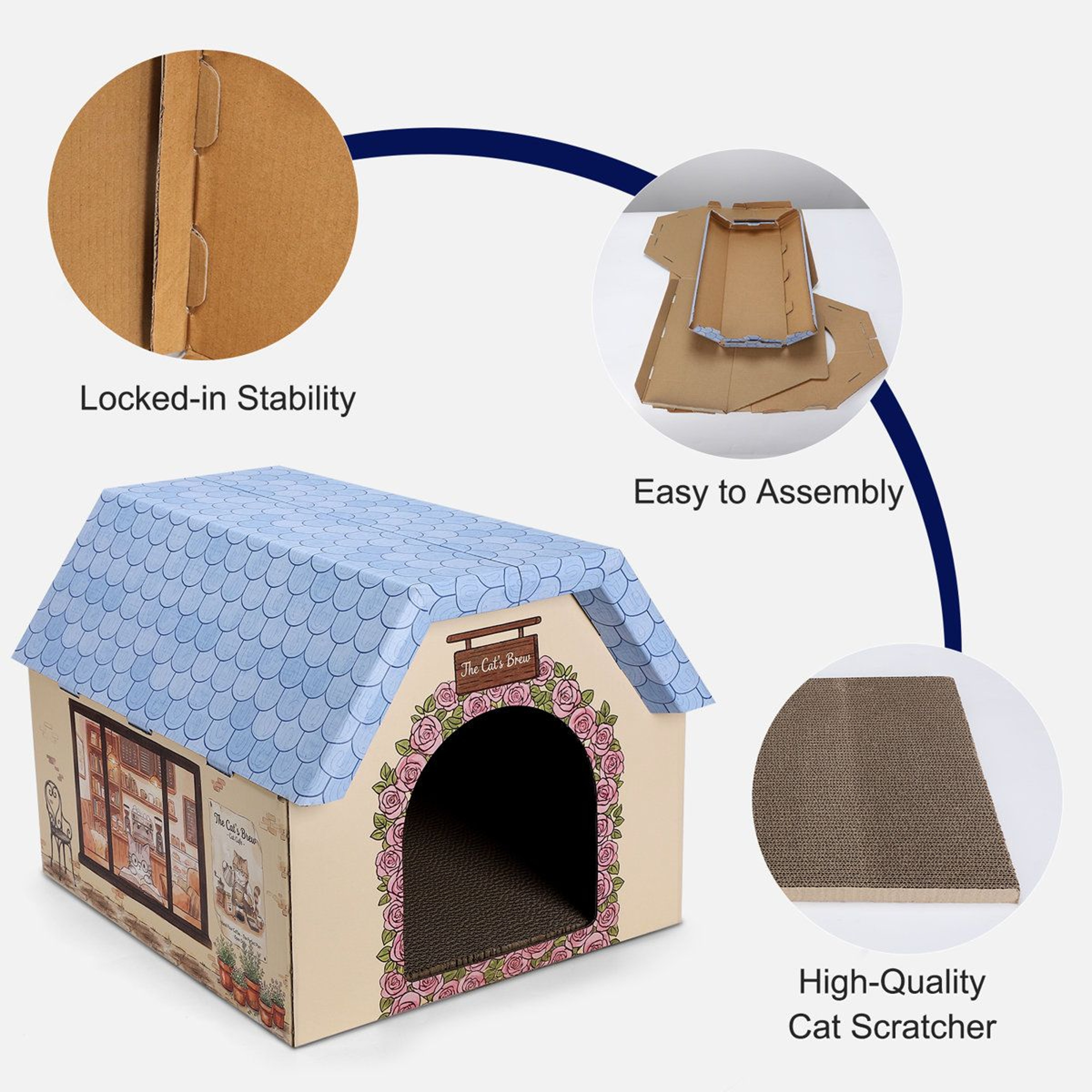 Coffee Shop Fun House 2in1 Cardboard Cat House And Scratcher Playhouse 2