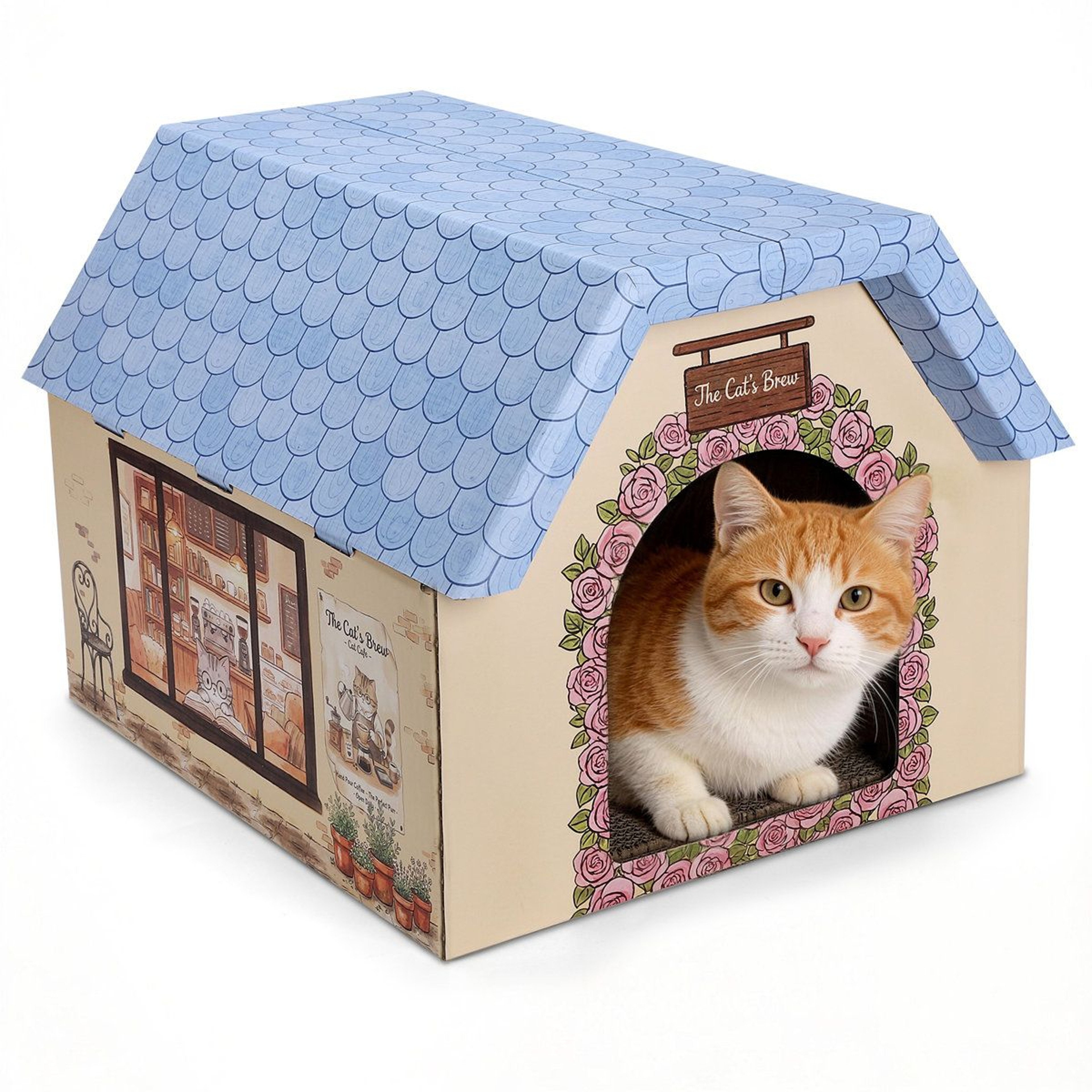Coffee Shop Fun House 2in1 Cardboard Cat House And Scratcher Playhouse 0
