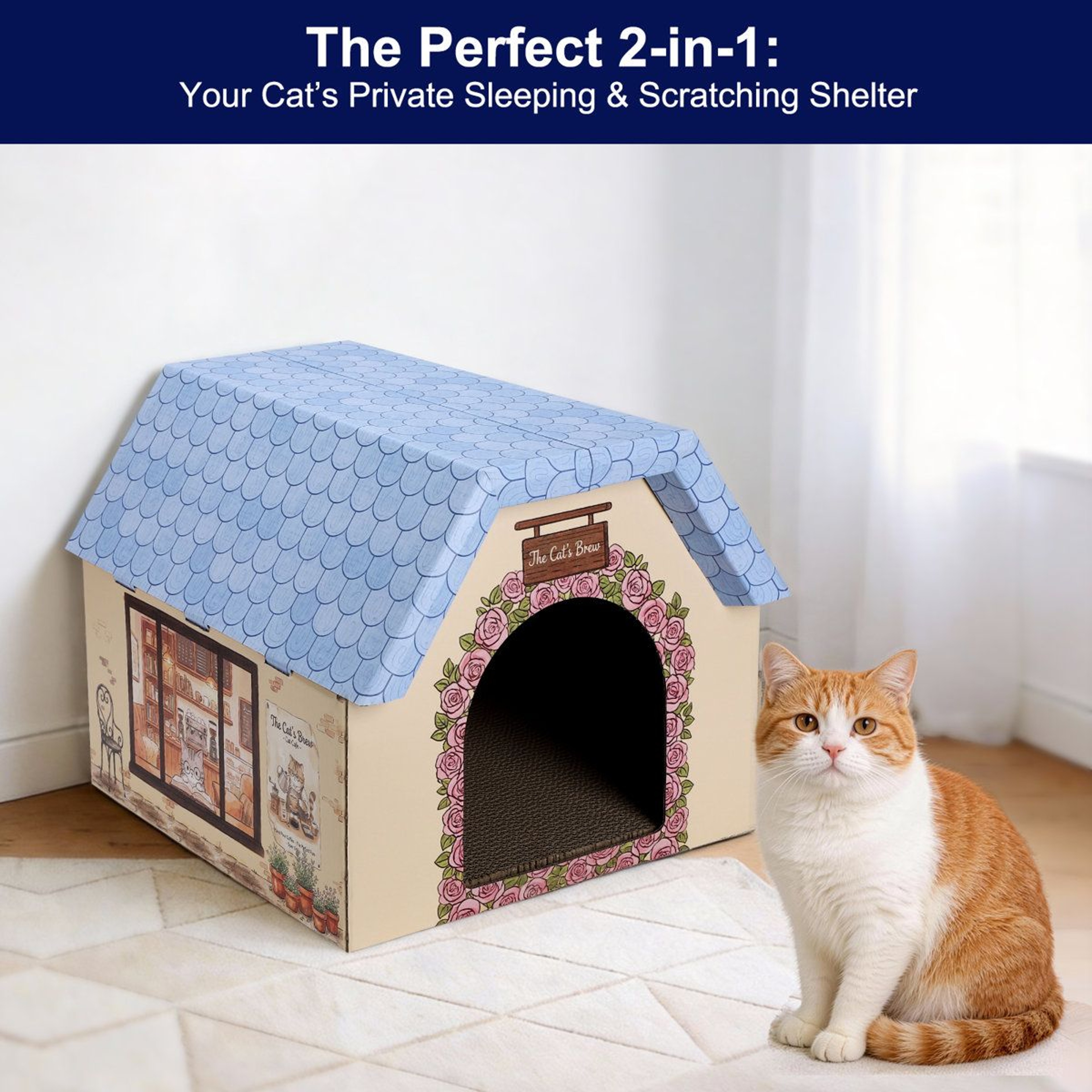 Coffee Shop Fun House 2in1 Cardboard Cat House And Scratcher Playhouse 5