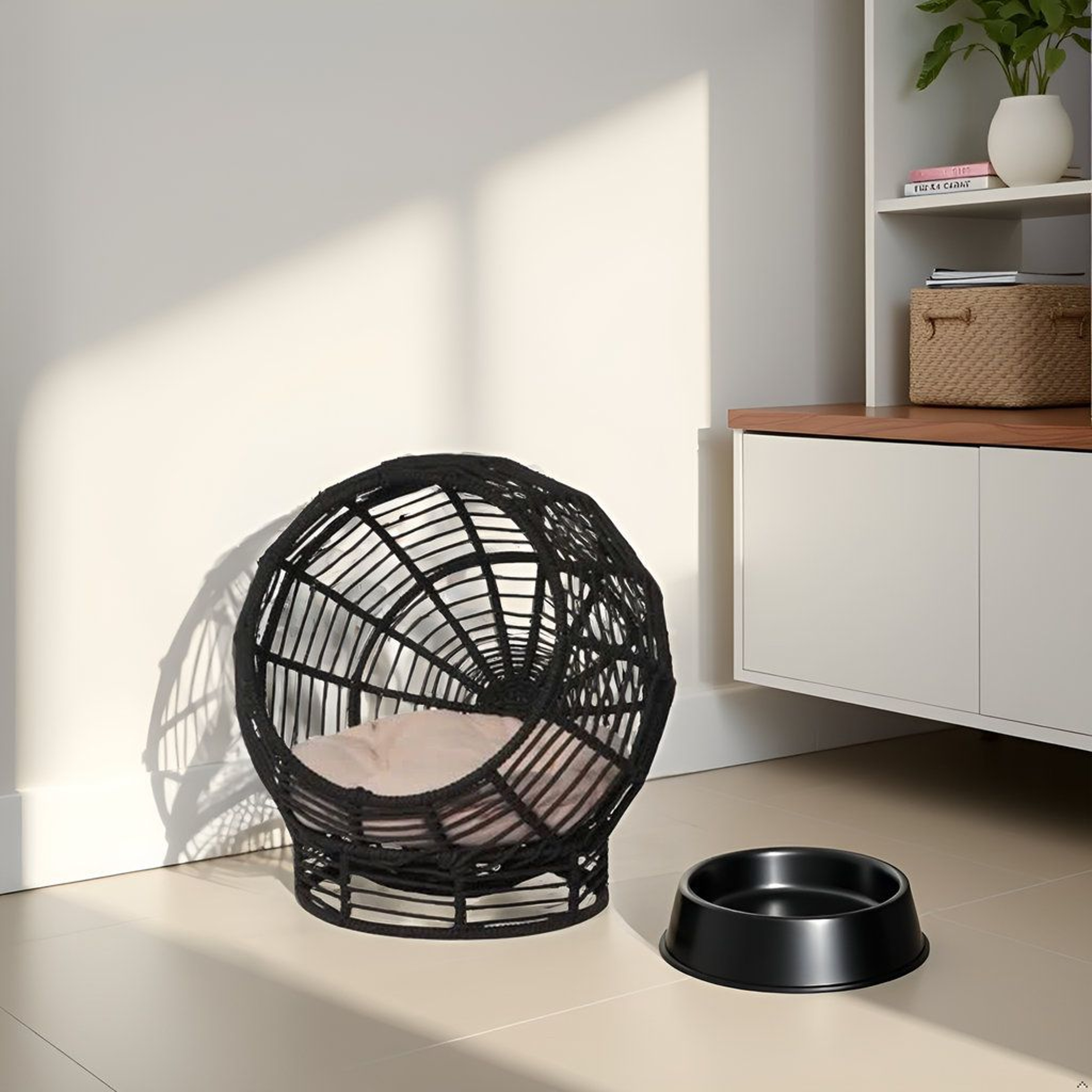Elevated Cat Hut Woven Indoor Cooling Cat Bed With Plush Cushion 4