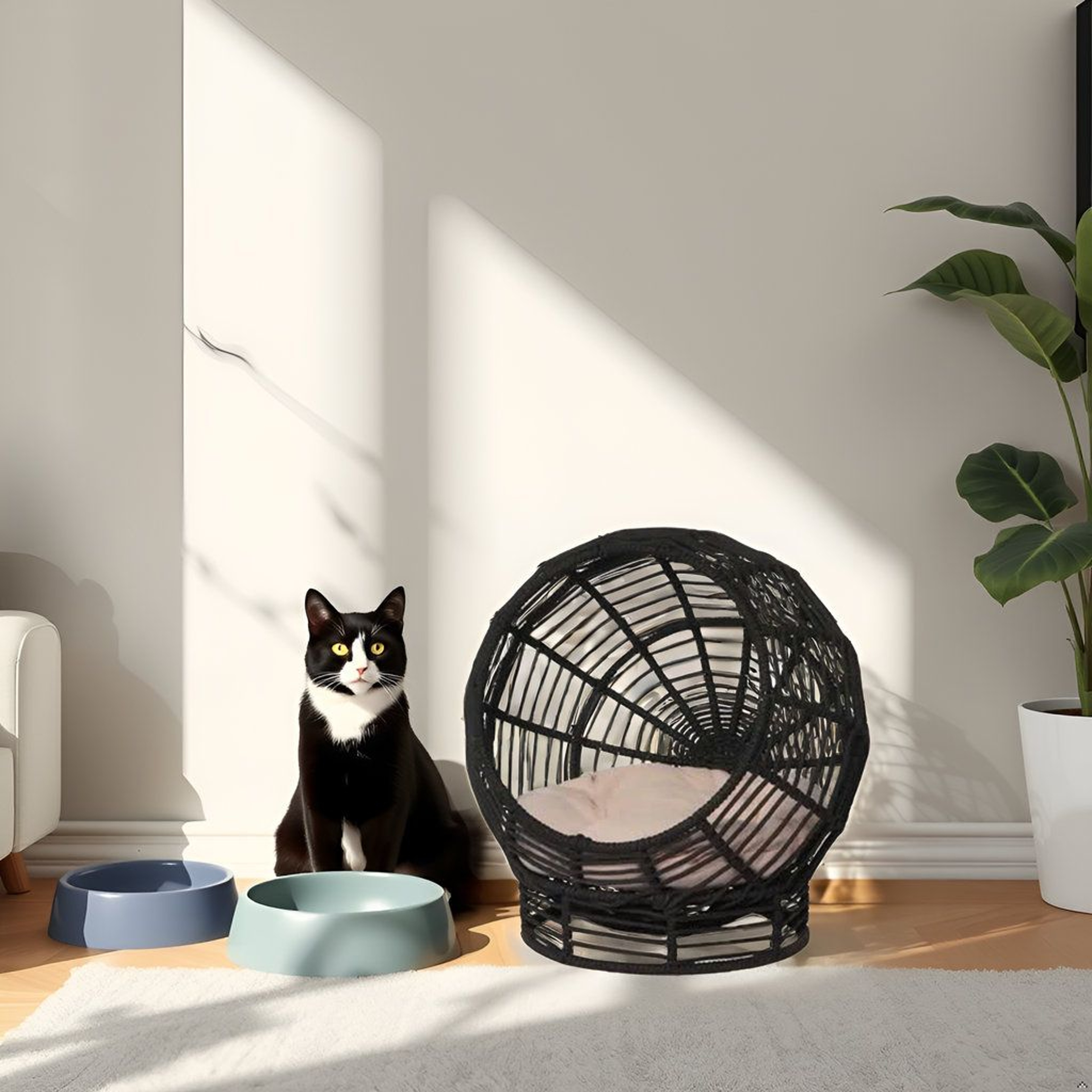 Elevated Cat Hut Woven Indoor Cooling Cat Bed With Plush Cushion 6