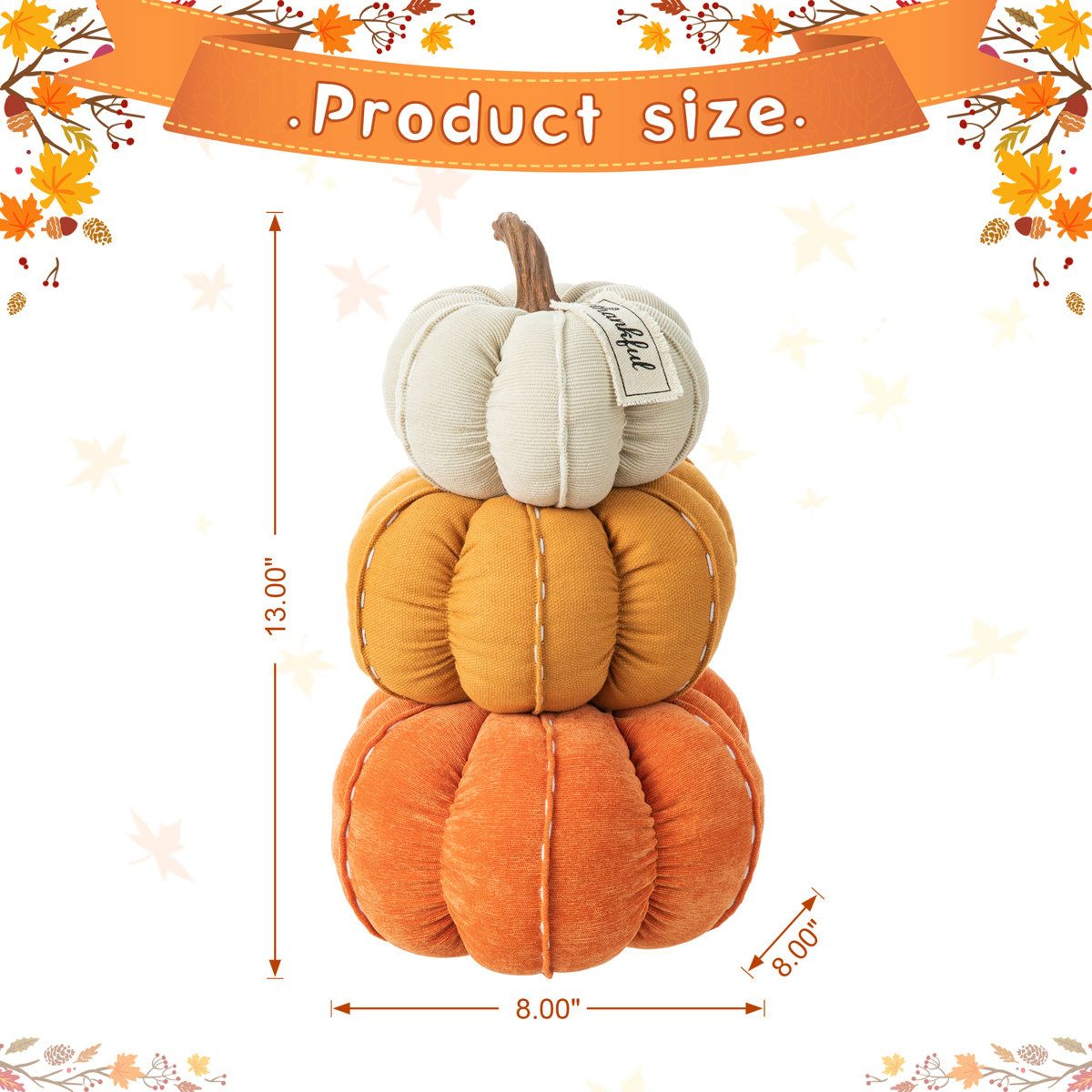 Handmade Stacked Fabric Pumpkin Decor For Fall Harvest Table Centerpiece 1