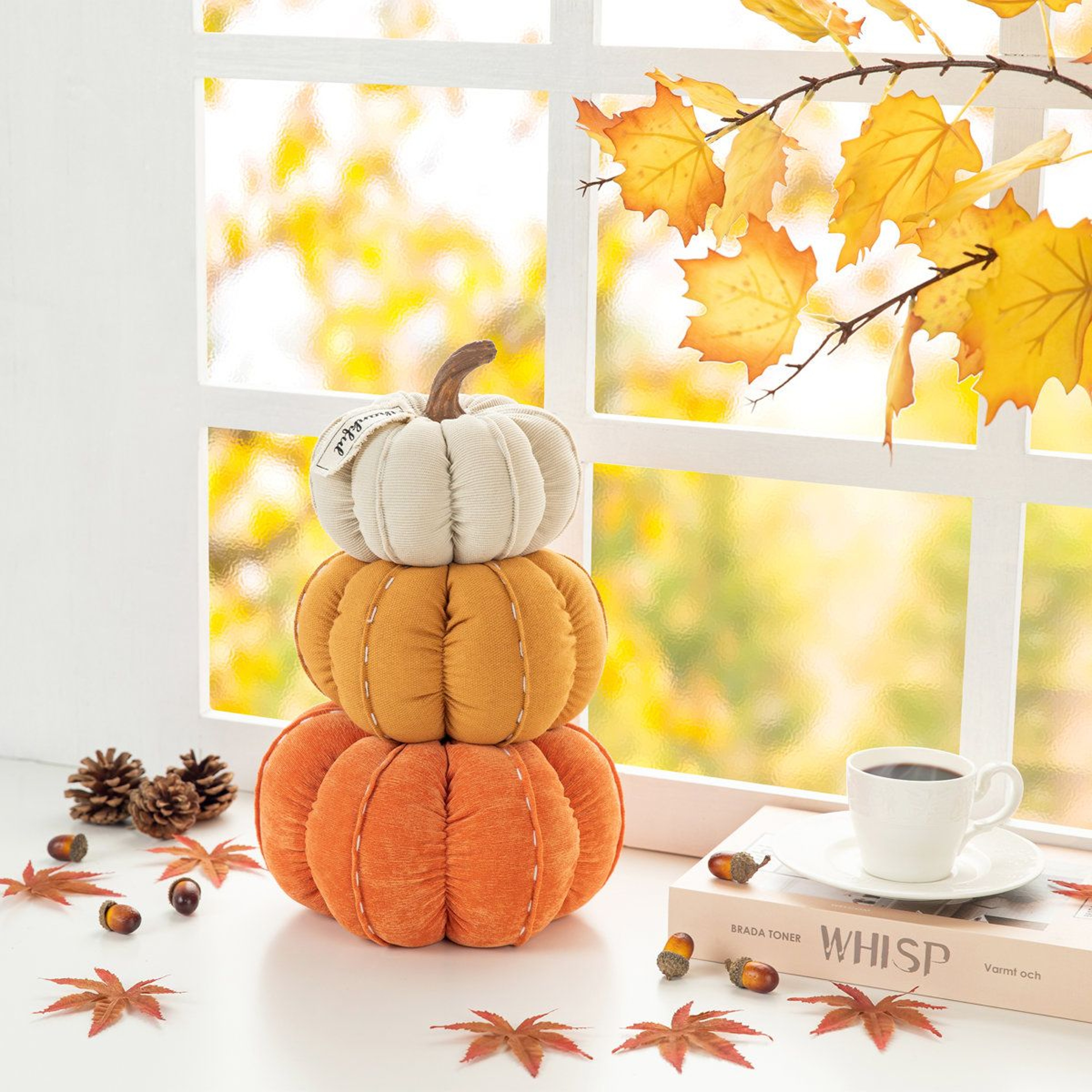 Handmade Stacked Fabric Pumpkin Decor For Fall Harvest Table Centerpiece 4