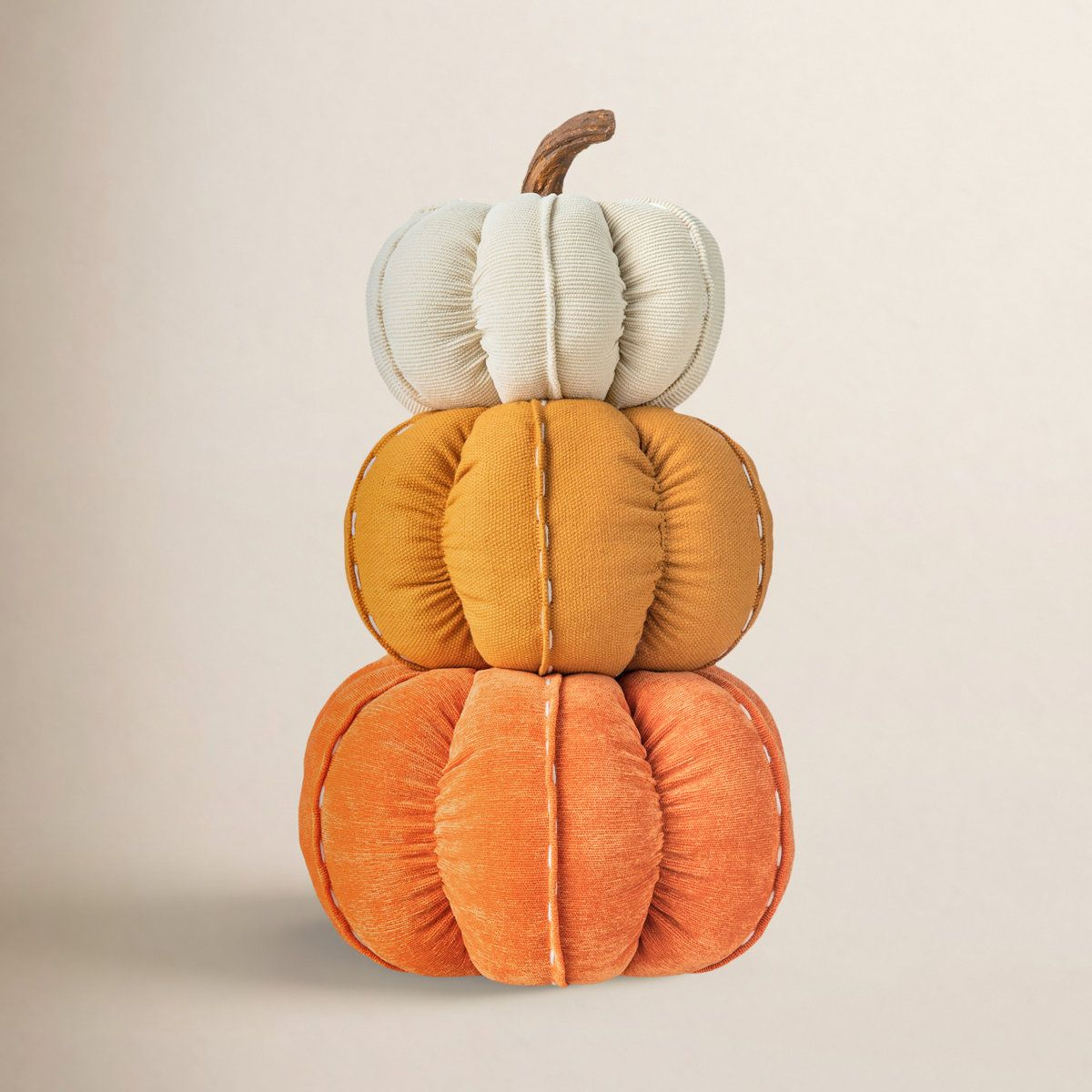 Handmade Stacked Fabric Pumpkin Decor For Fall Harvest Table Centerpiece 5