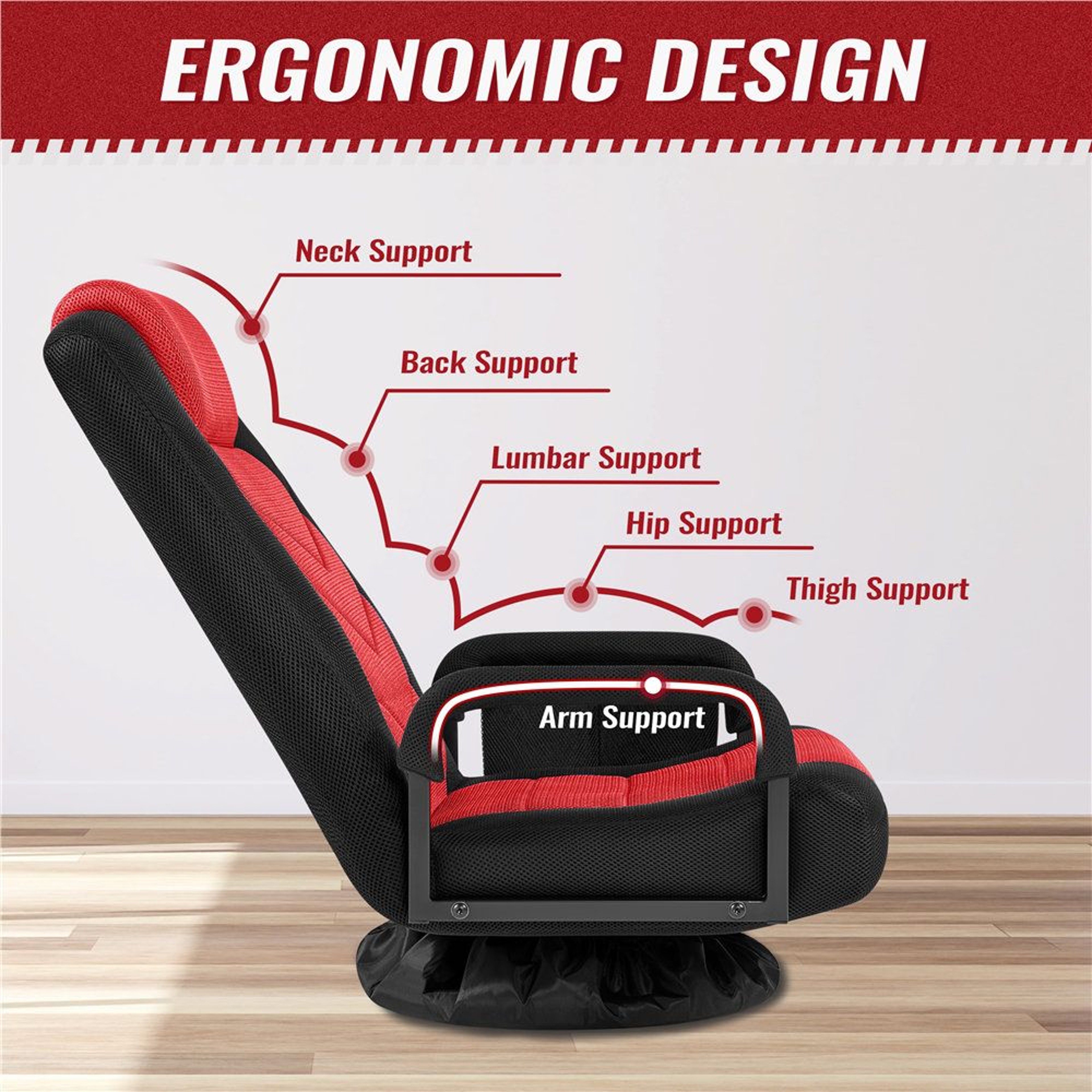 360 Swivel Gaming Floor Chair With Adjustable Backrest Foldable Ergonomic Seat For Console Gaming A 2