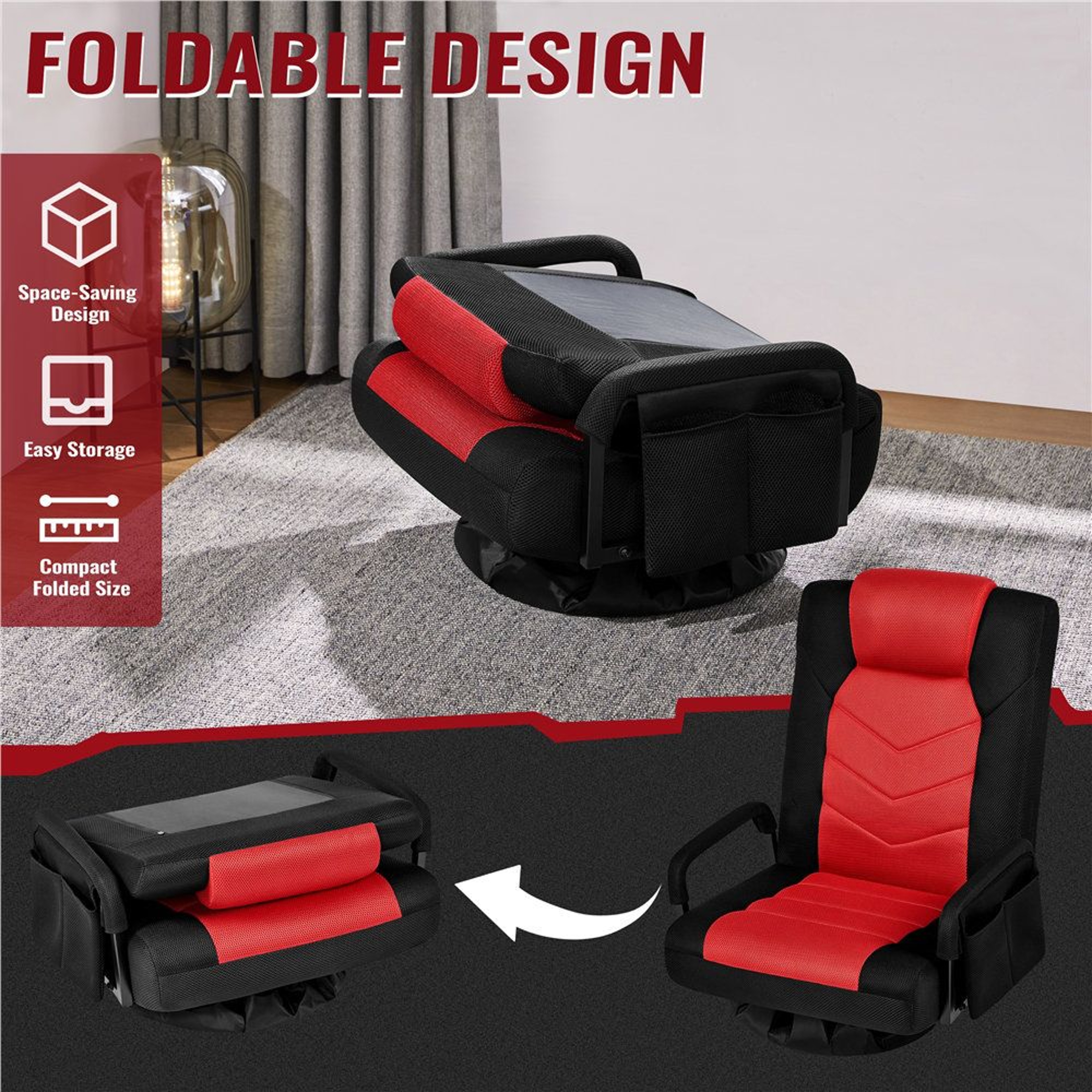 360 Swivel Gaming Floor Chair With Adjustable Backrest Foldable Ergonomic Seat For Console Gaming A 3