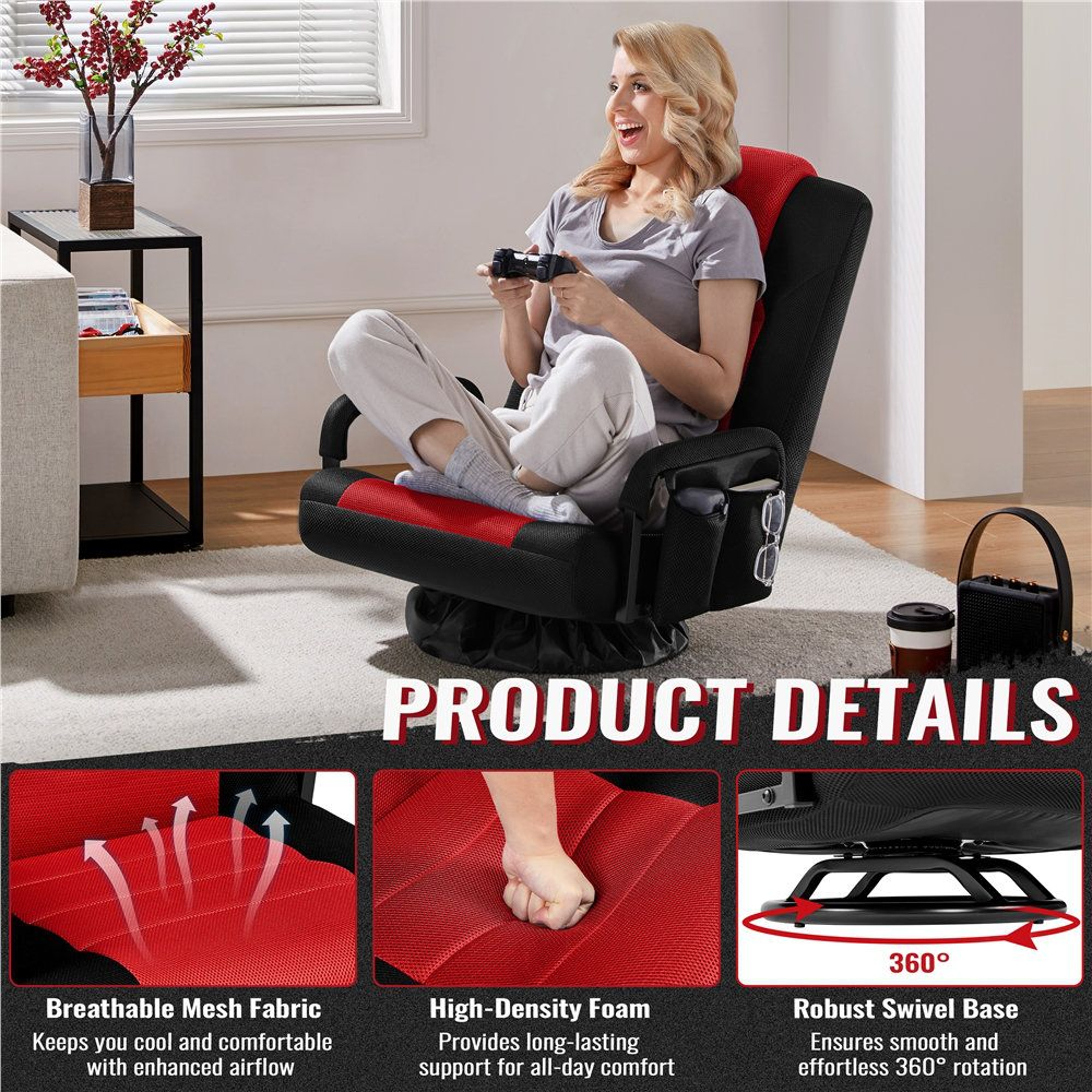 360 Swivel Gaming Floor Chair With Adjustable Backrest Foldable Ergonomic Seat For Console Gaming A 4
