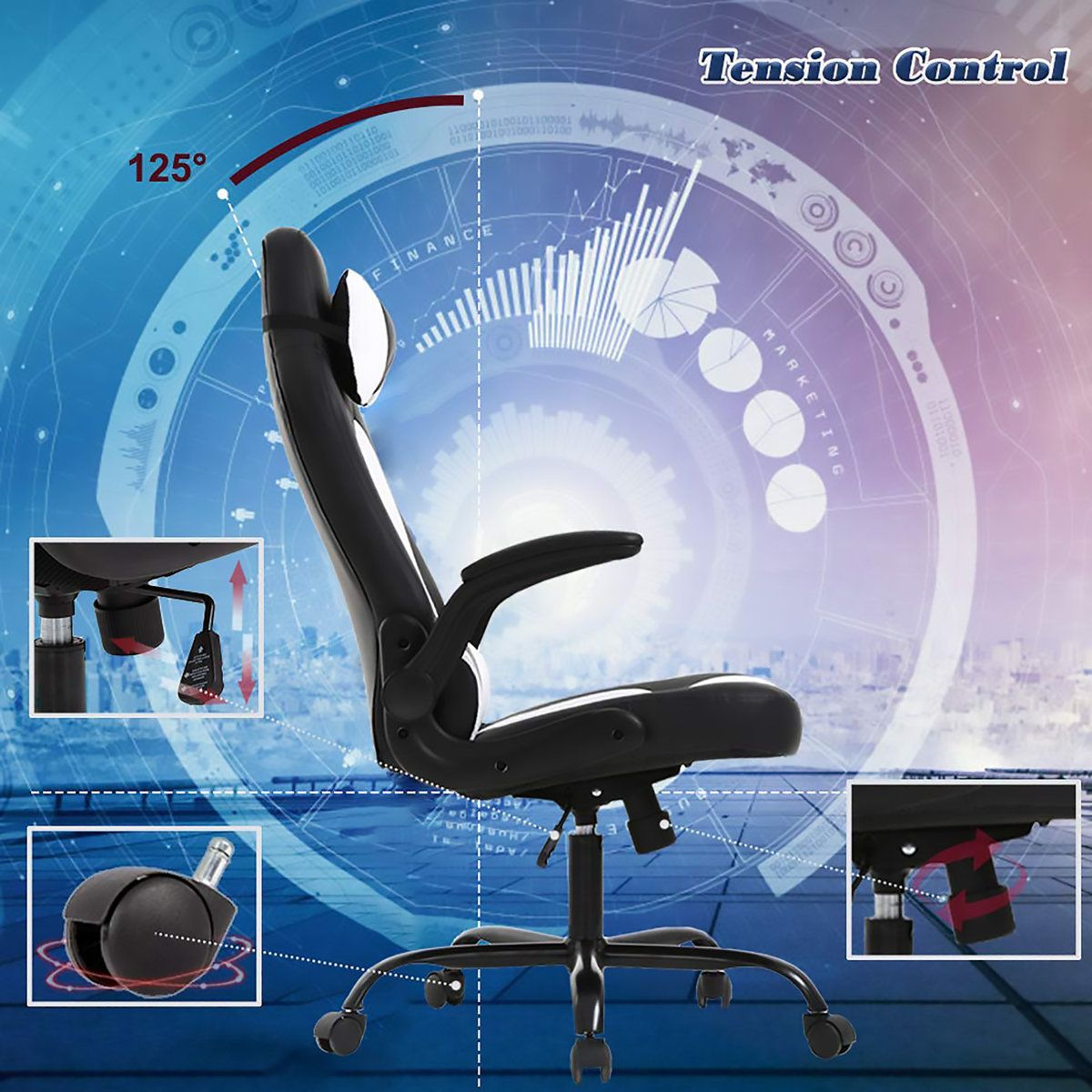 Ergonomic Massage Gaming Chair With Adjustable Padded Armrests And Lumbar Support 3