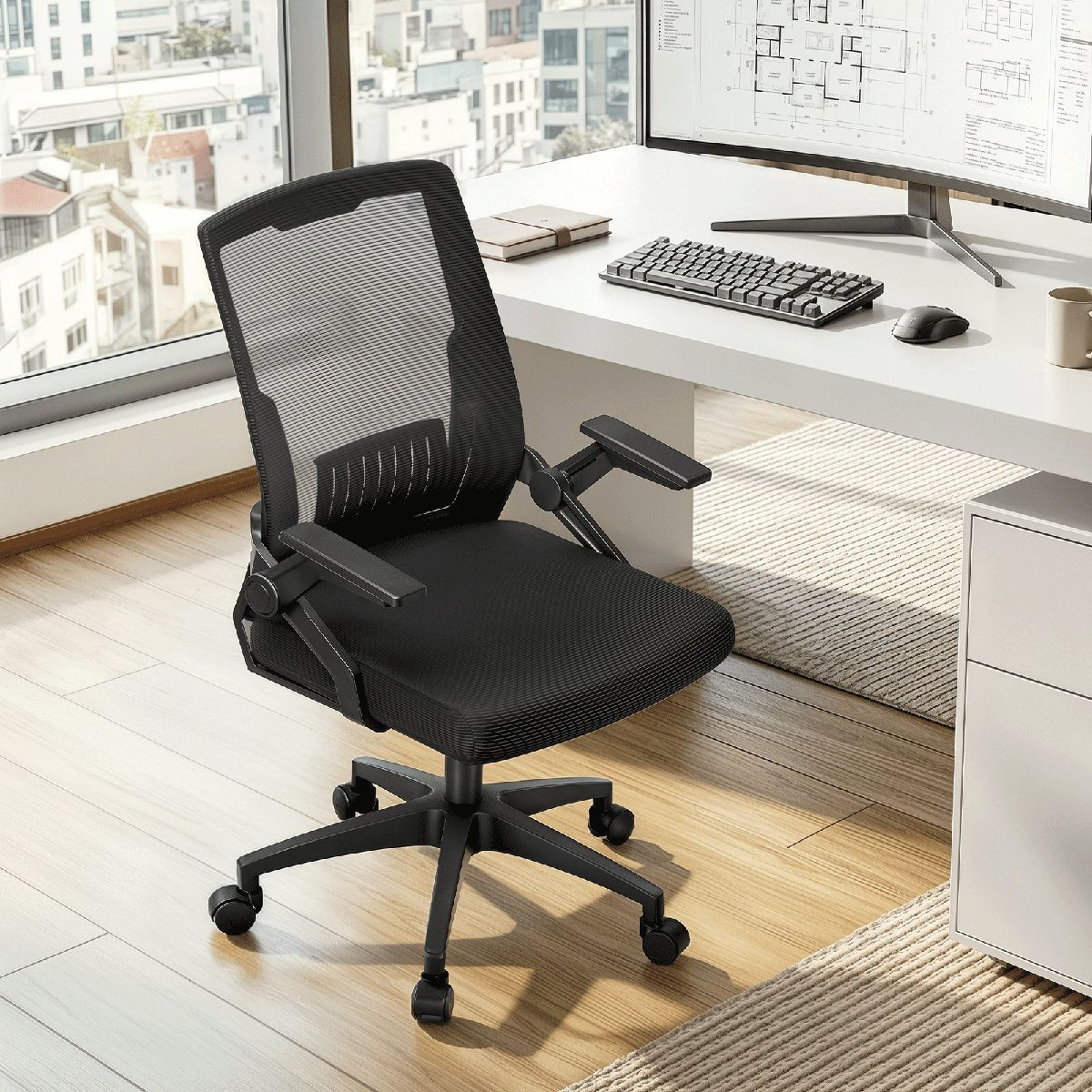 Ergonomic Mesh Office Chair With FlipUp Arms For Small Spaces 6