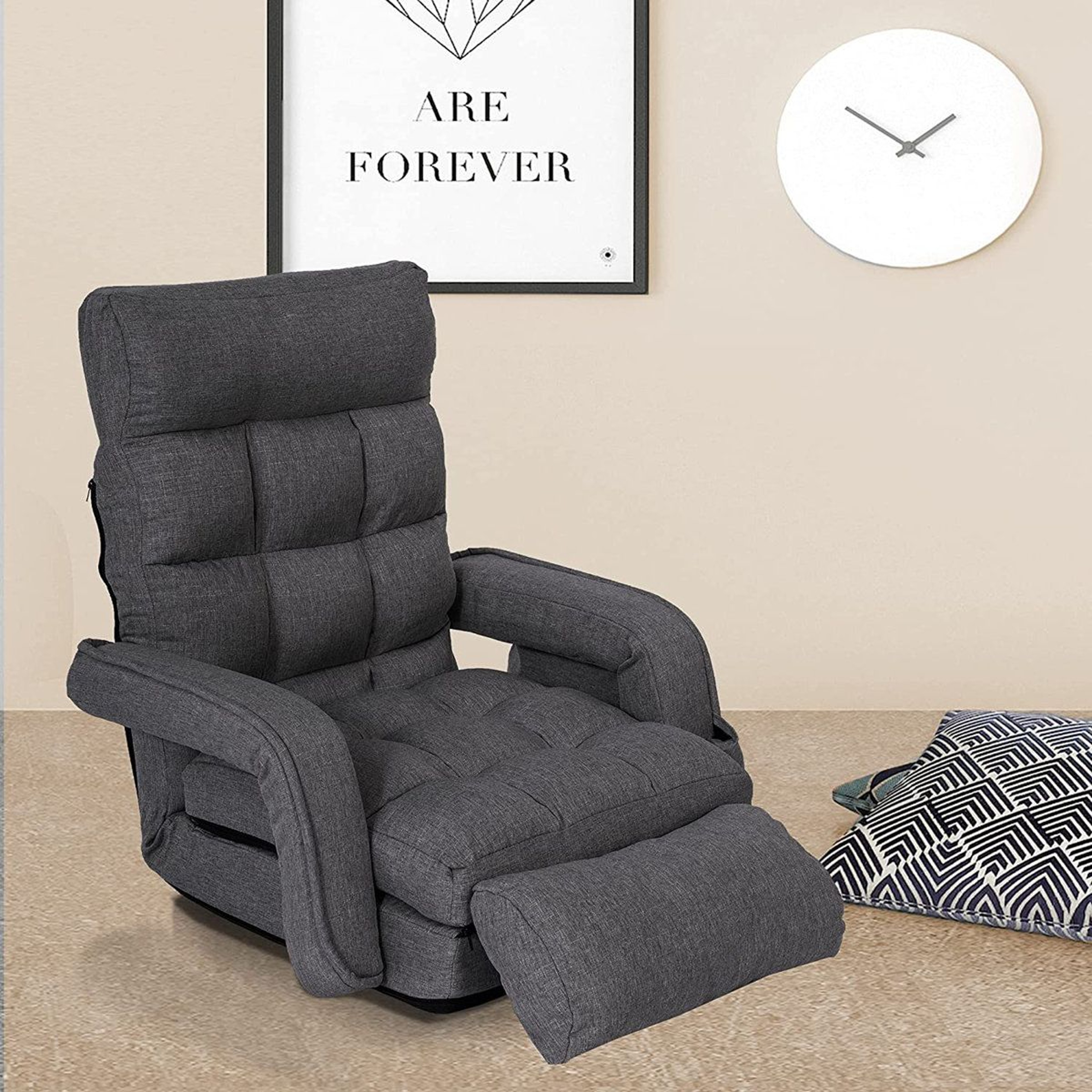 Reclining Ergonomic Floor Chair With Footrest And Adjustable Backrest 4
