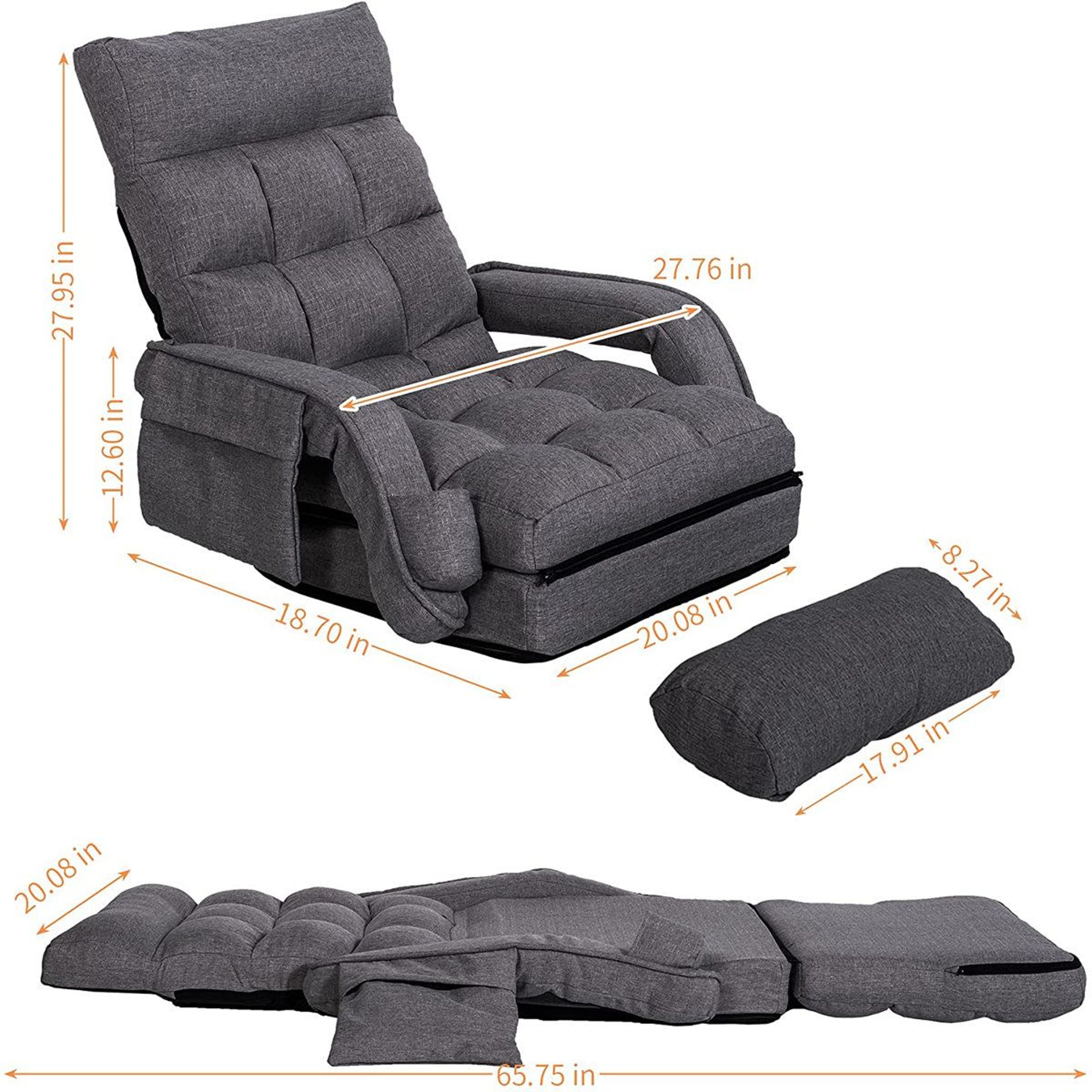 Reclining Ergonomic Floor Chair With Footrest And Adjustable Backrest 8