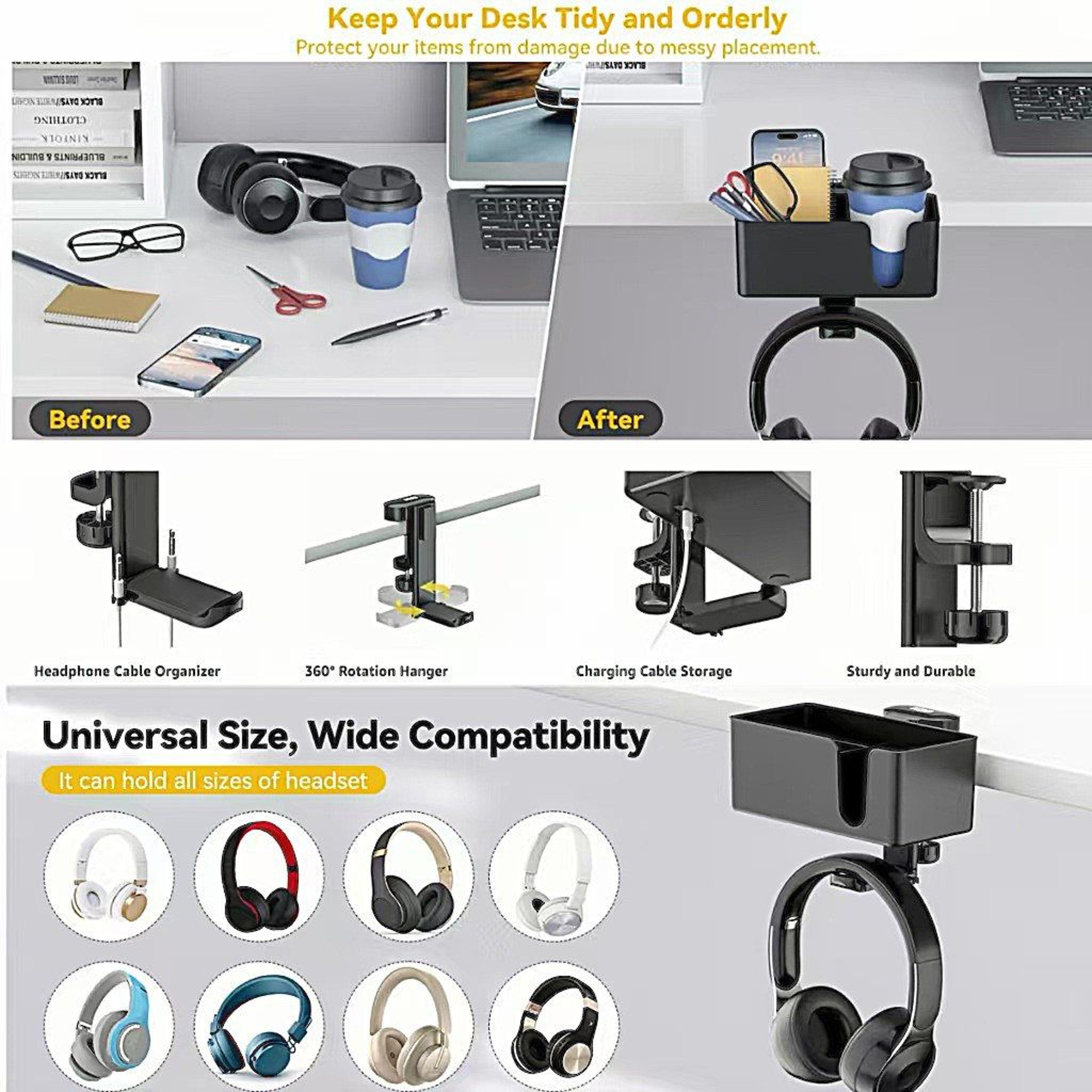 4in1 Under Desk Organizer And Cup Holder For Home Office 3