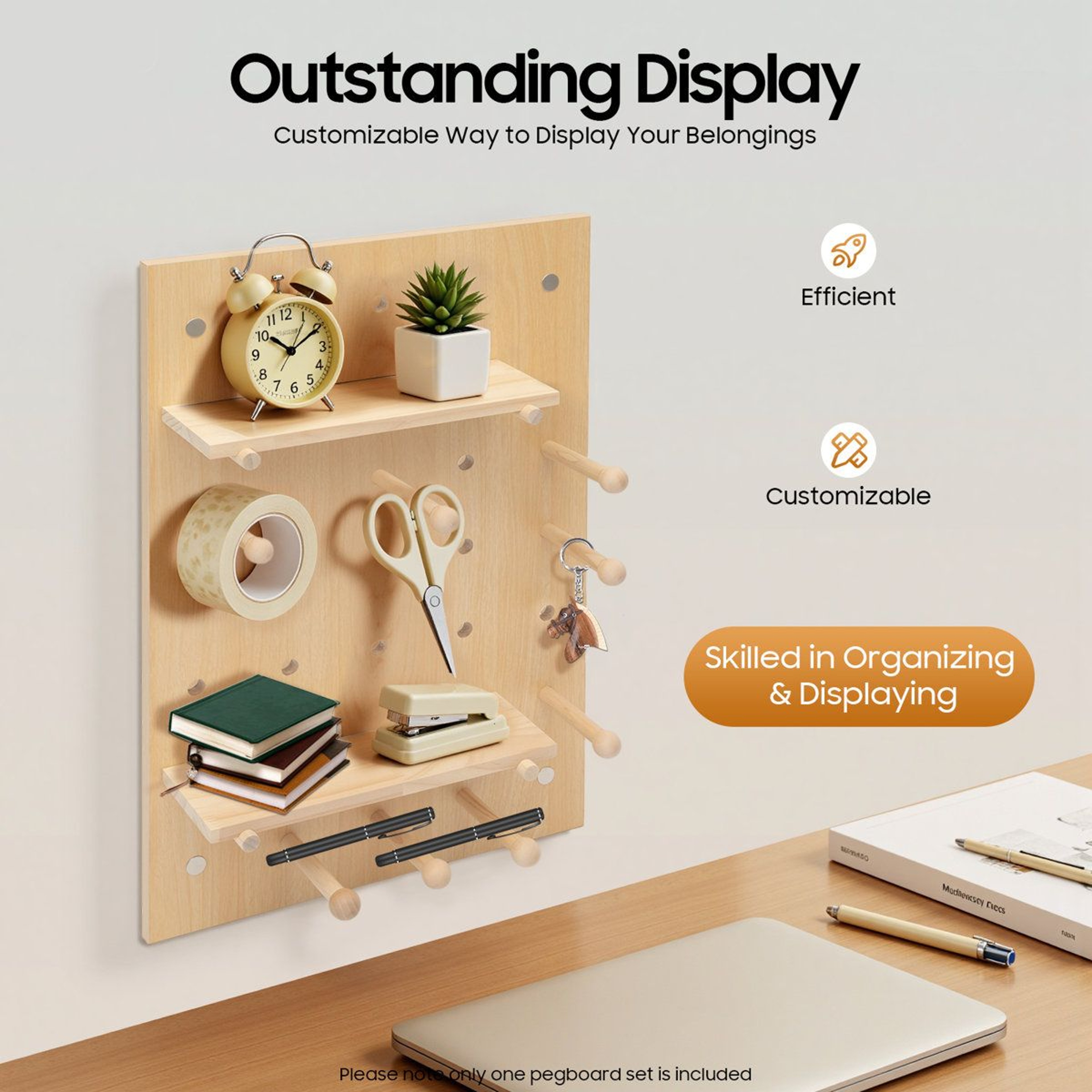 Modular Wooden Pegboard Wall Organizer And Customizable Display Shelf 1