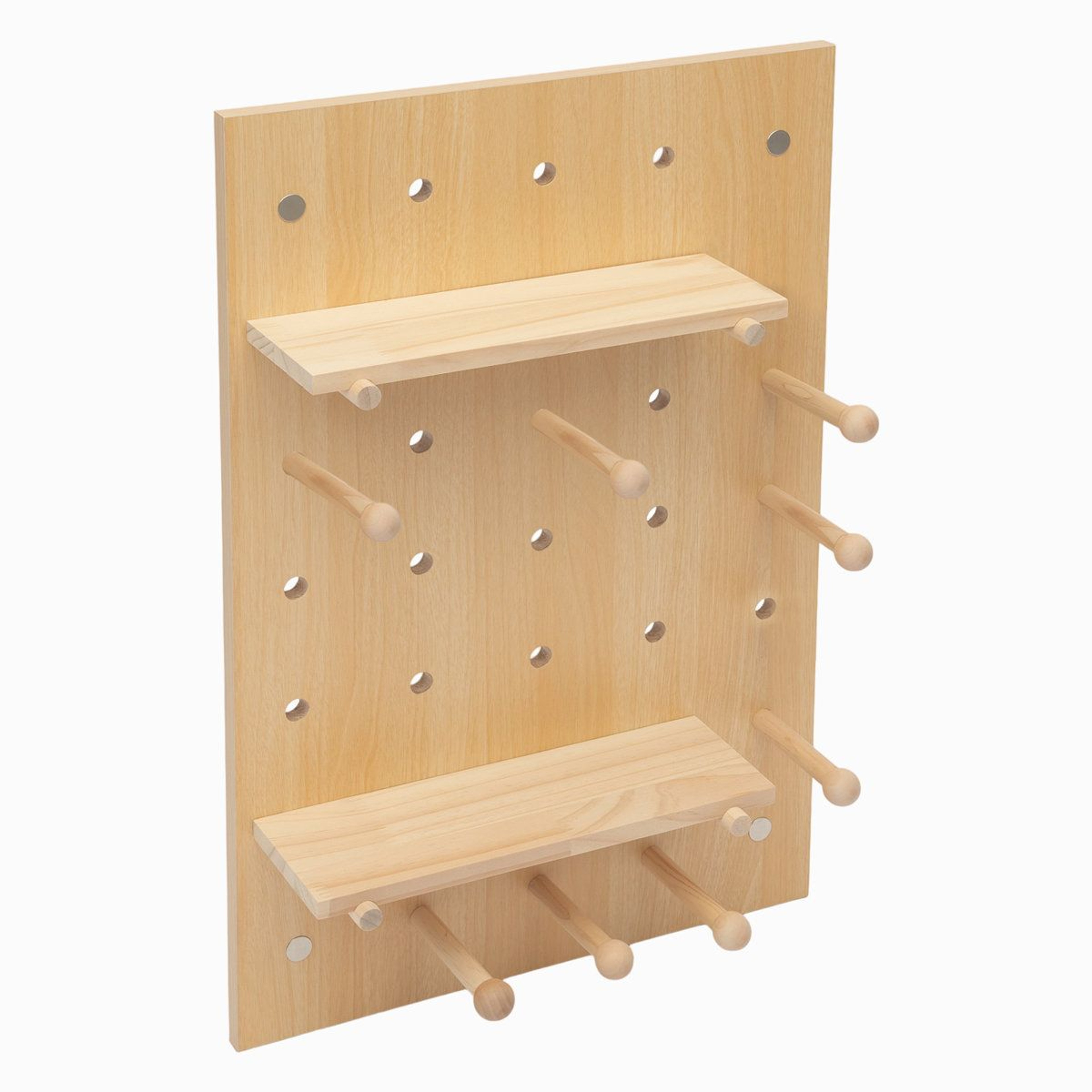 Modular Wooden Pegboard Wall Organizer And Customizable Display Shelf 11