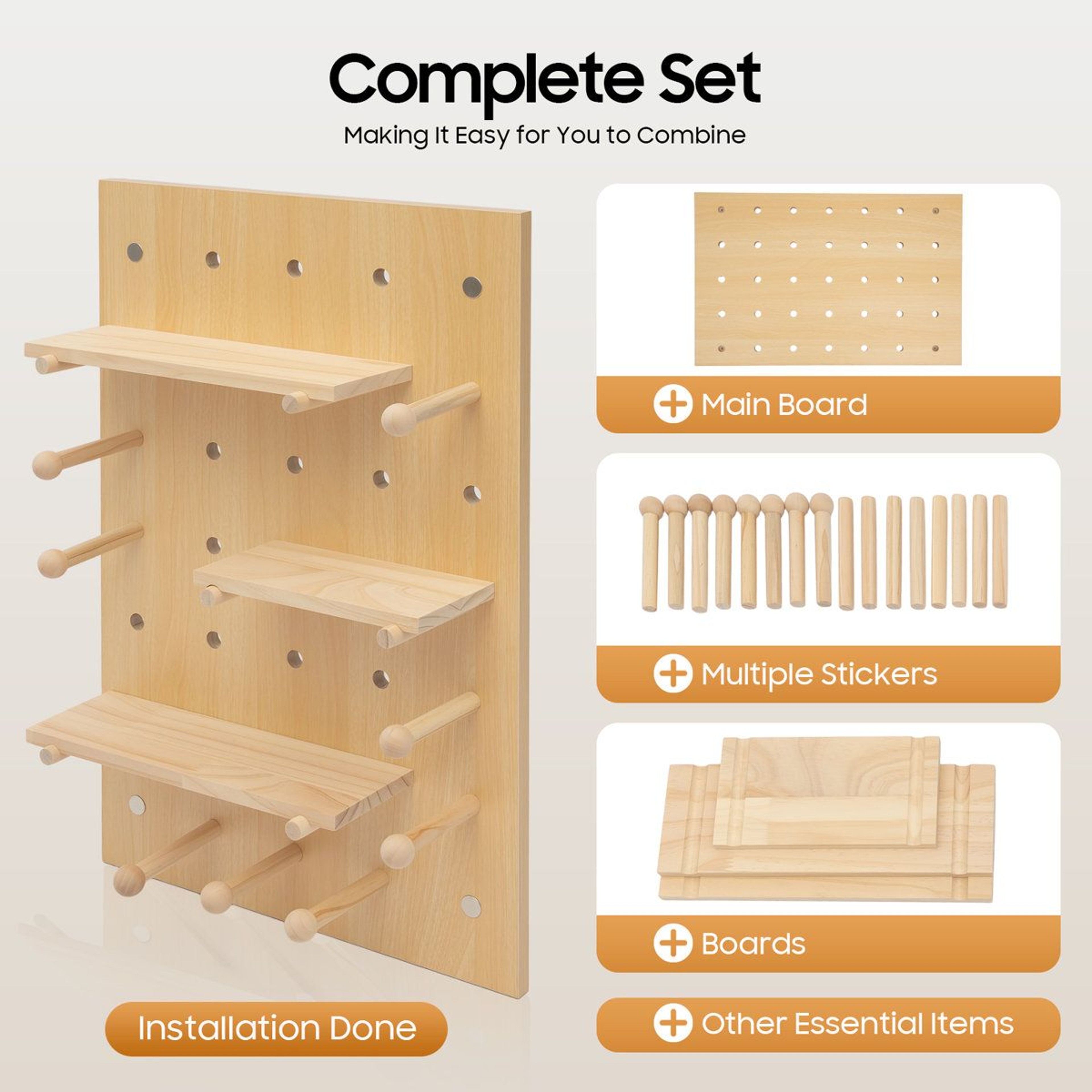 Modular Wooden Pegboard Wall Organizer And Customizable Display Shelf 2