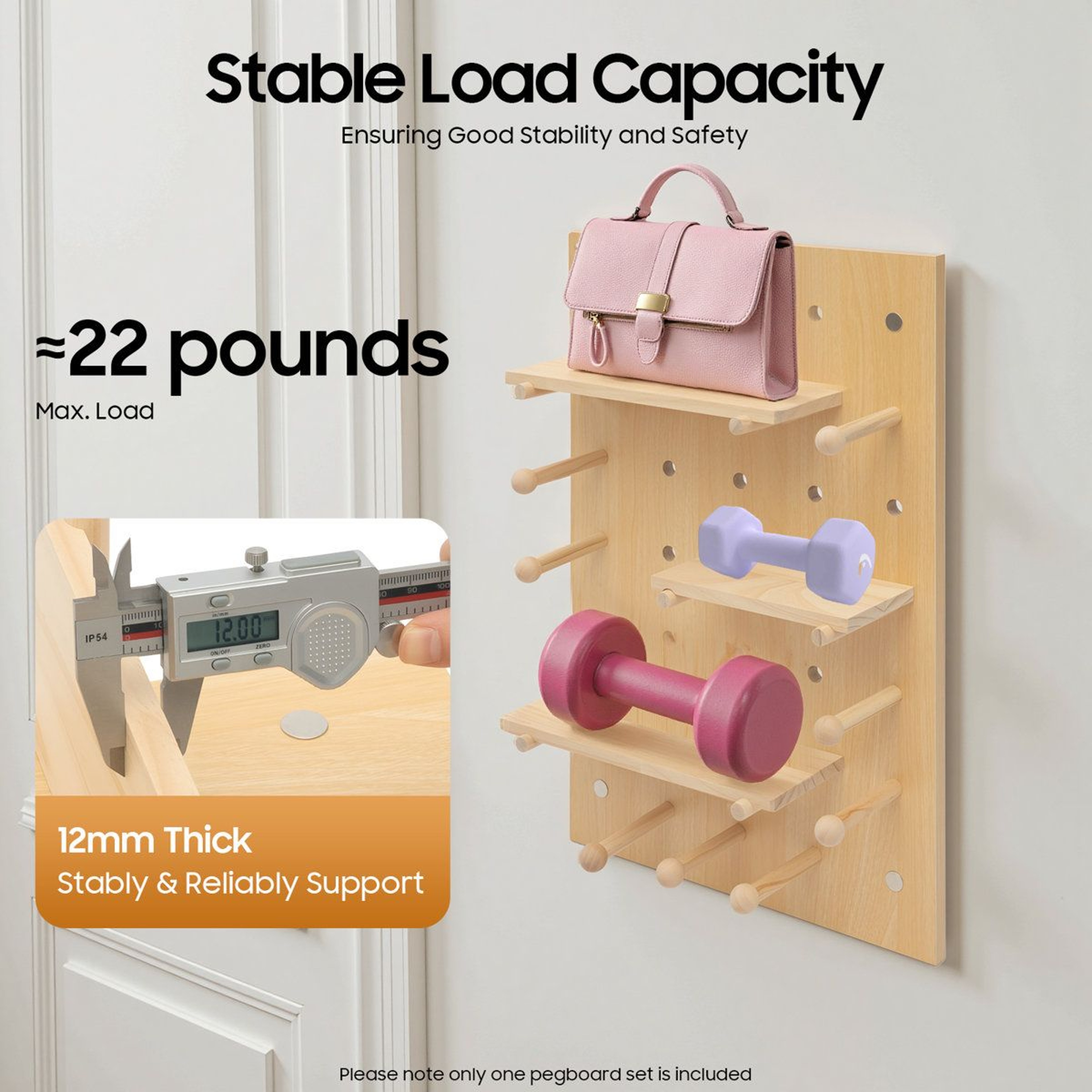 Modular Wooden Pegboard Wall Organizer And Customizable Display Shelf 3