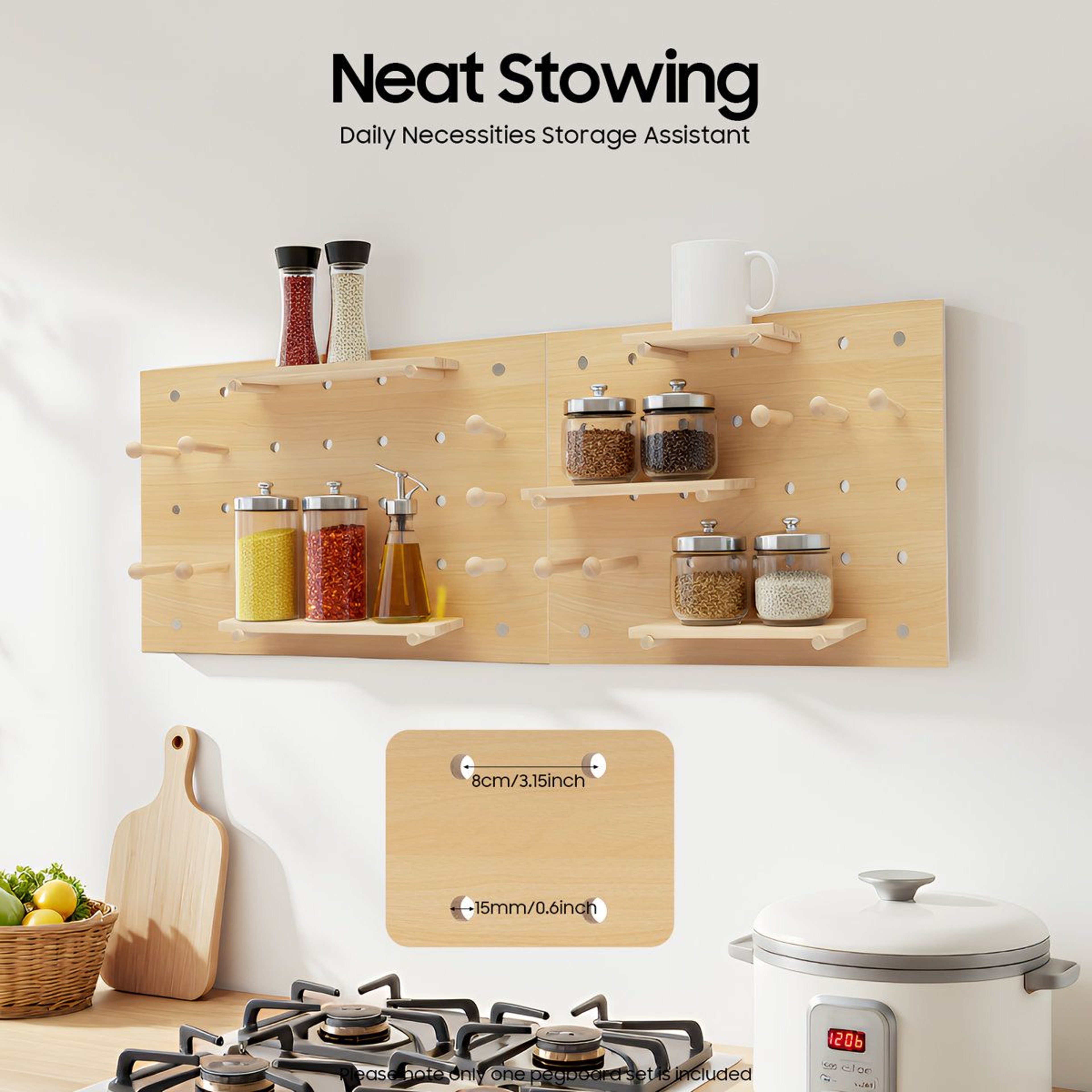 Modular Wooden Pegboard Wall Organizer And Customizable Display Shelf 6