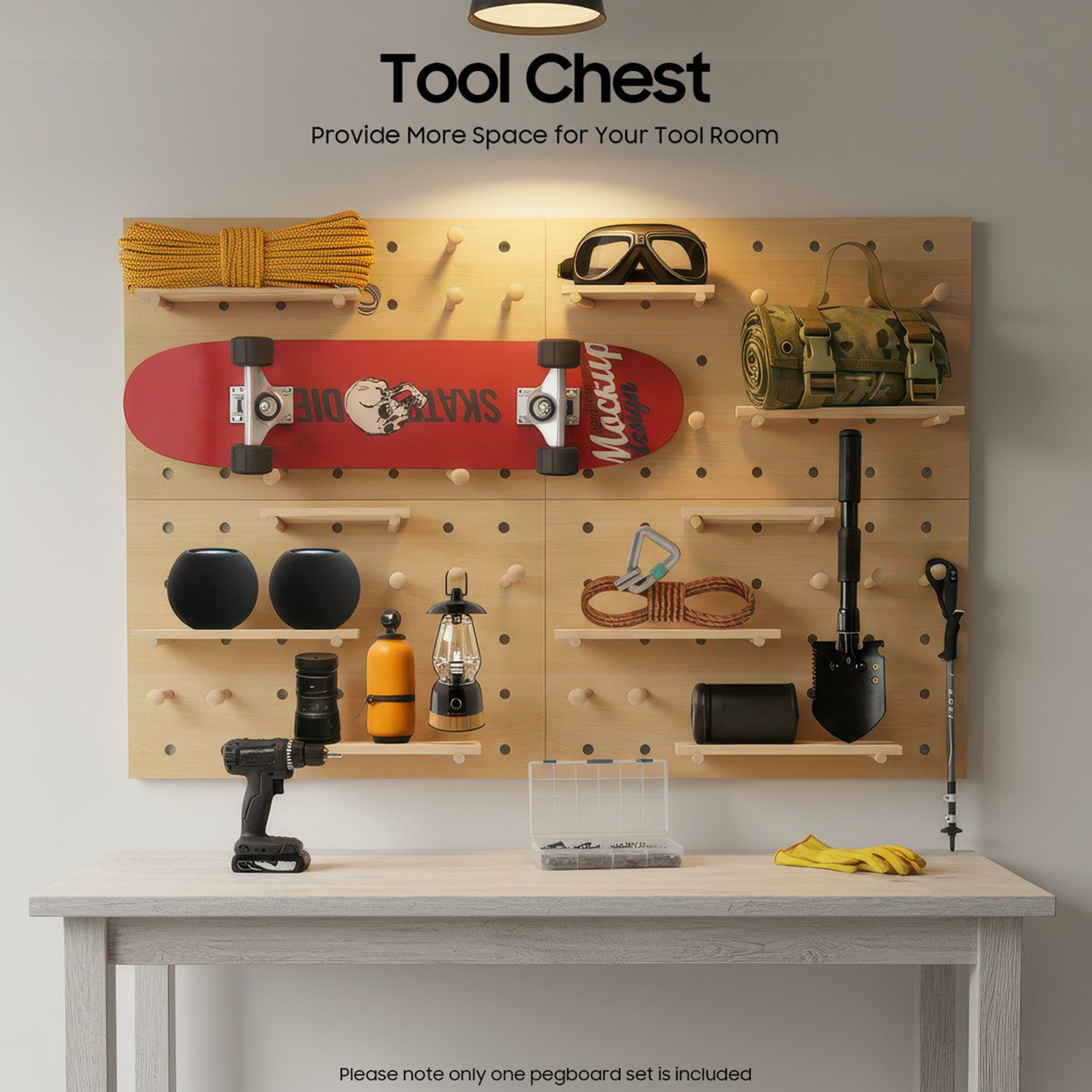 Modular Wooden Pegboard Wall Organizer And Customizable Display Shelf 7
