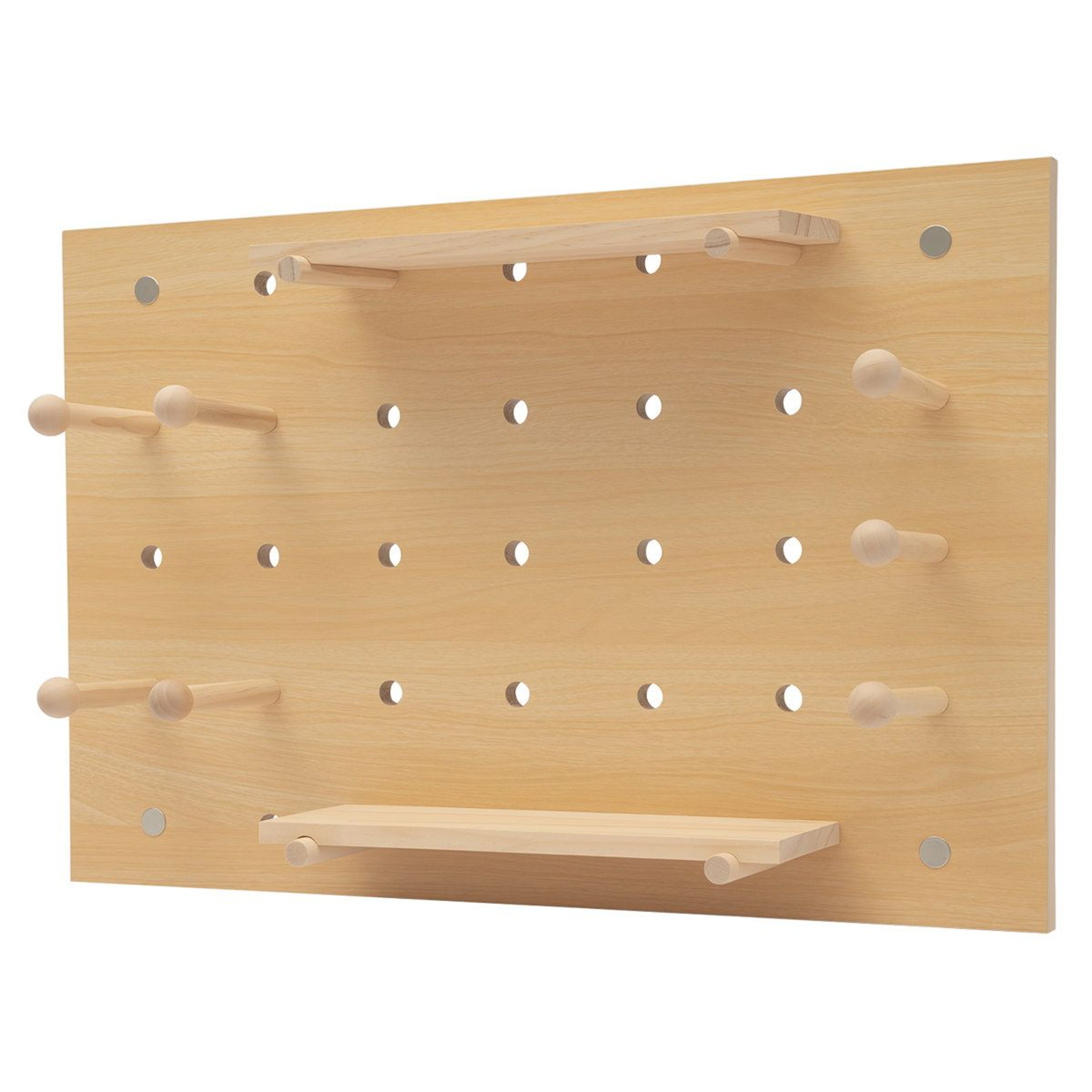 Modular Wooden Pegboard Wall Organizer And Customizable Display Shelf 14