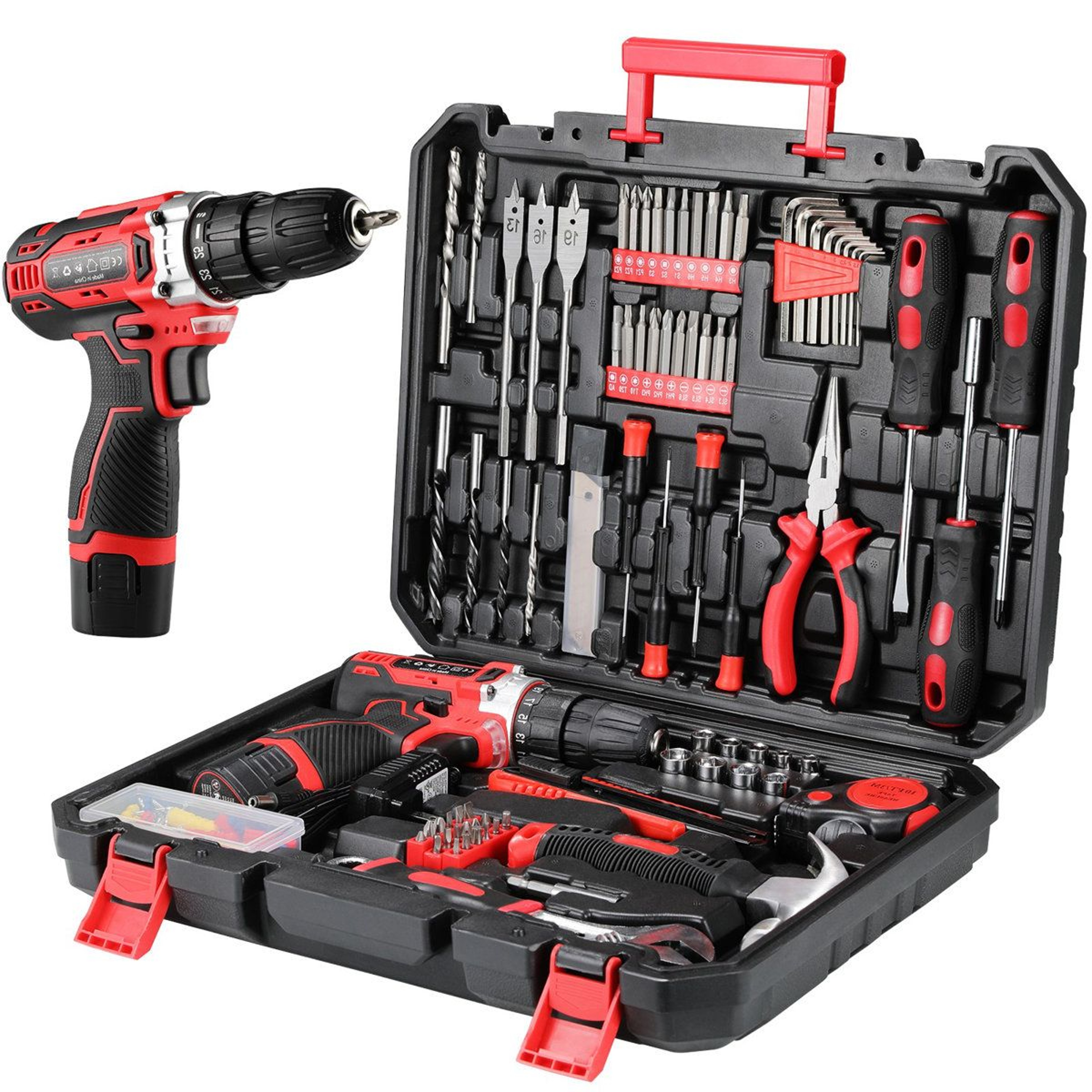 100 Piece Cordless Drill And Home Tool Kit Set With Brushless Power Drill 0