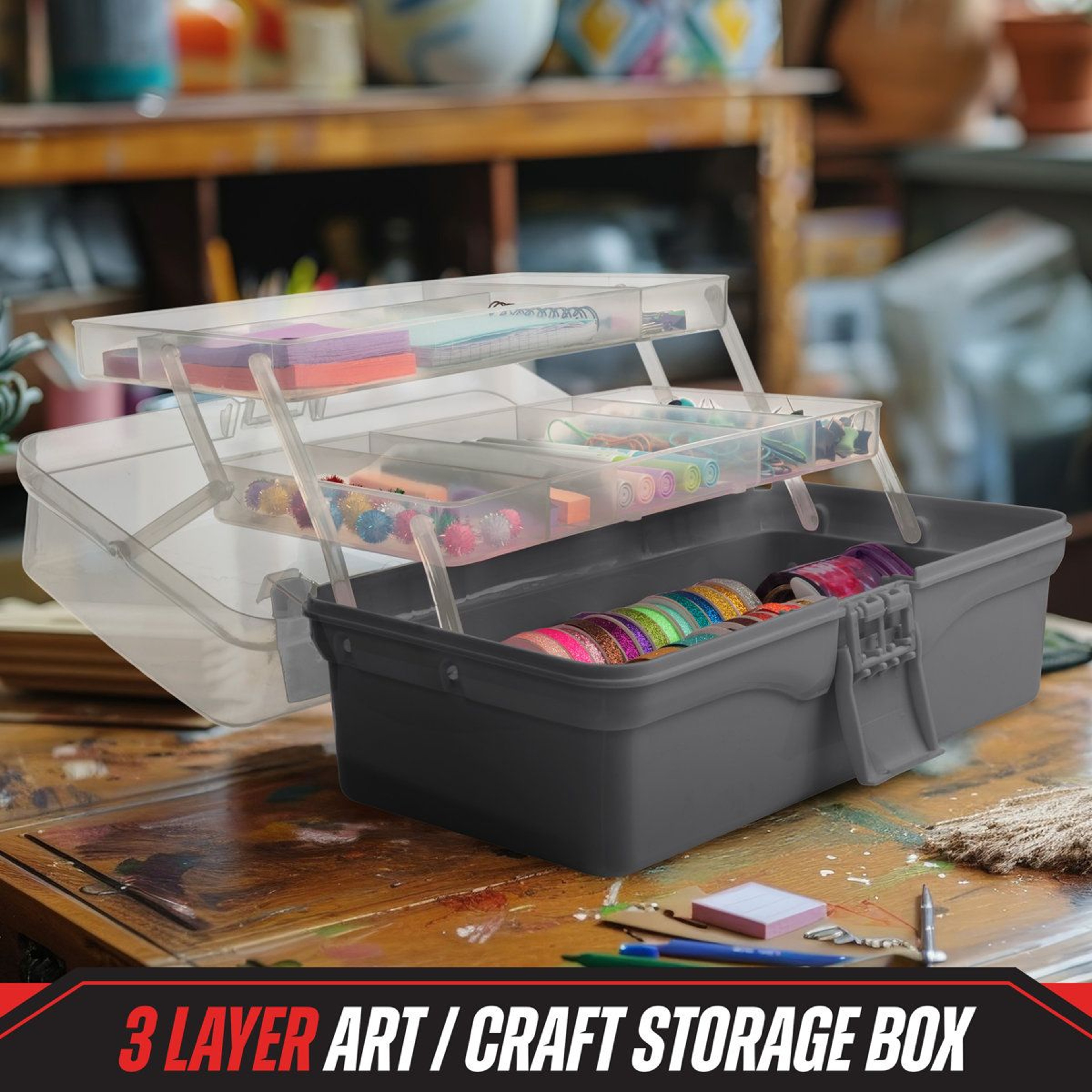 3 Layer Portable Craft Organizer Box And Storage Caddy 2